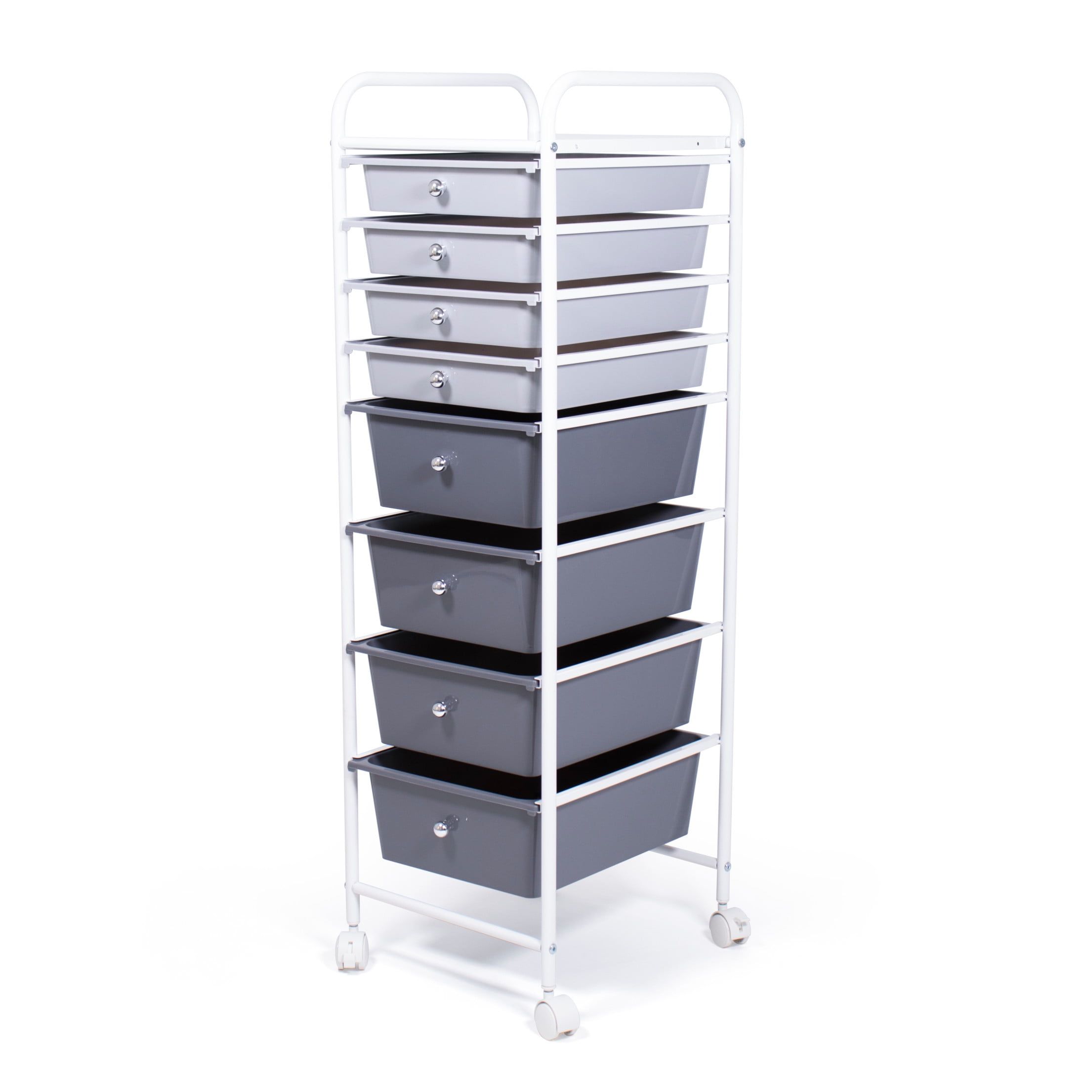 White and Gray Metal 8-Drawer Rolling Storage Cart