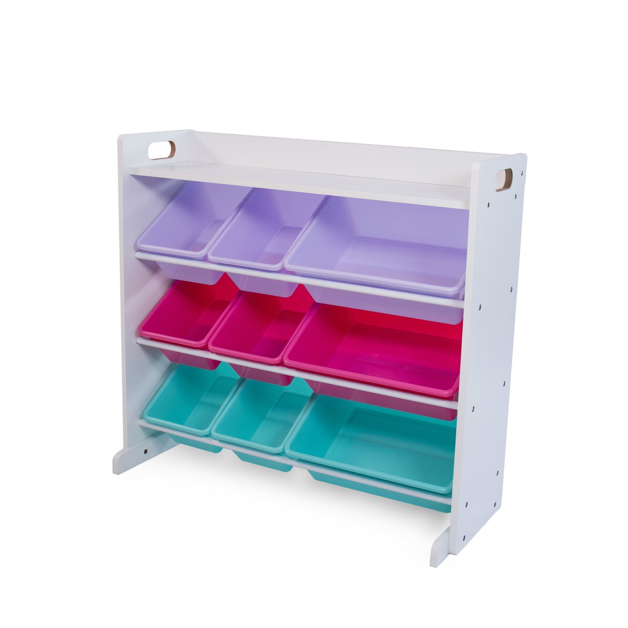 White Rectangular Kids Toy Storage Organizer with Colorful Bins