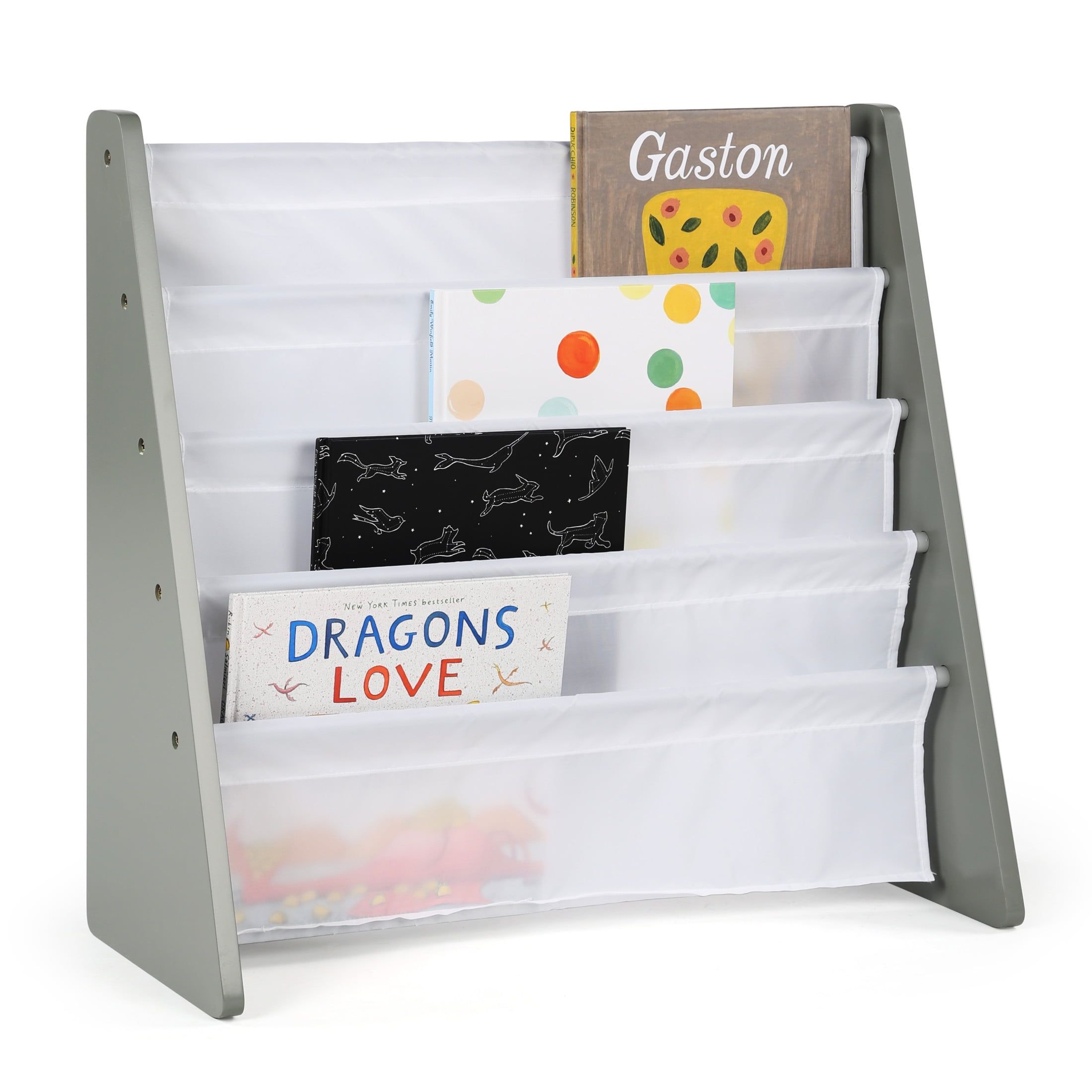 Gray and White Kids 4-Tier Fabric Book Rack