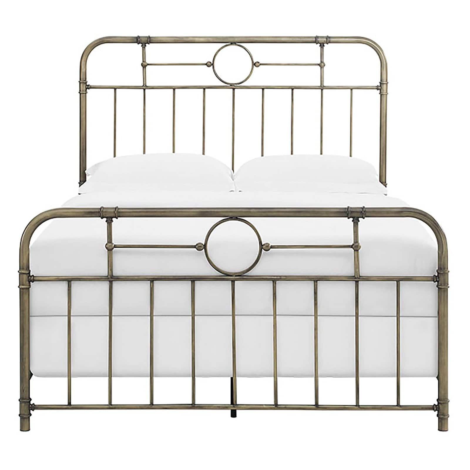 Bronze Queen Metal Frame Bed with Upholstered Headboard
