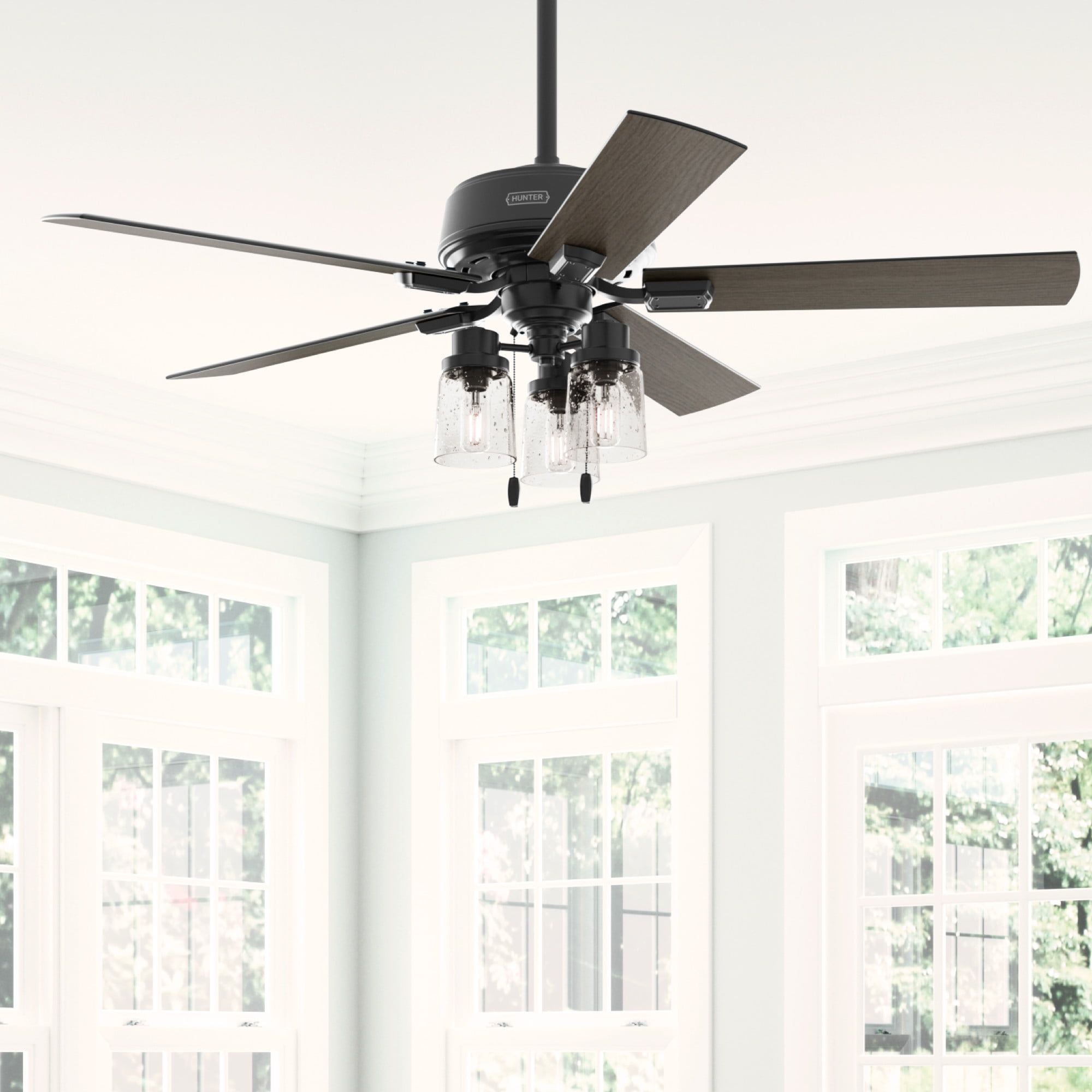 Matte Black 52" Chandelier-Inspired Ceiling Fan with Clear Glass