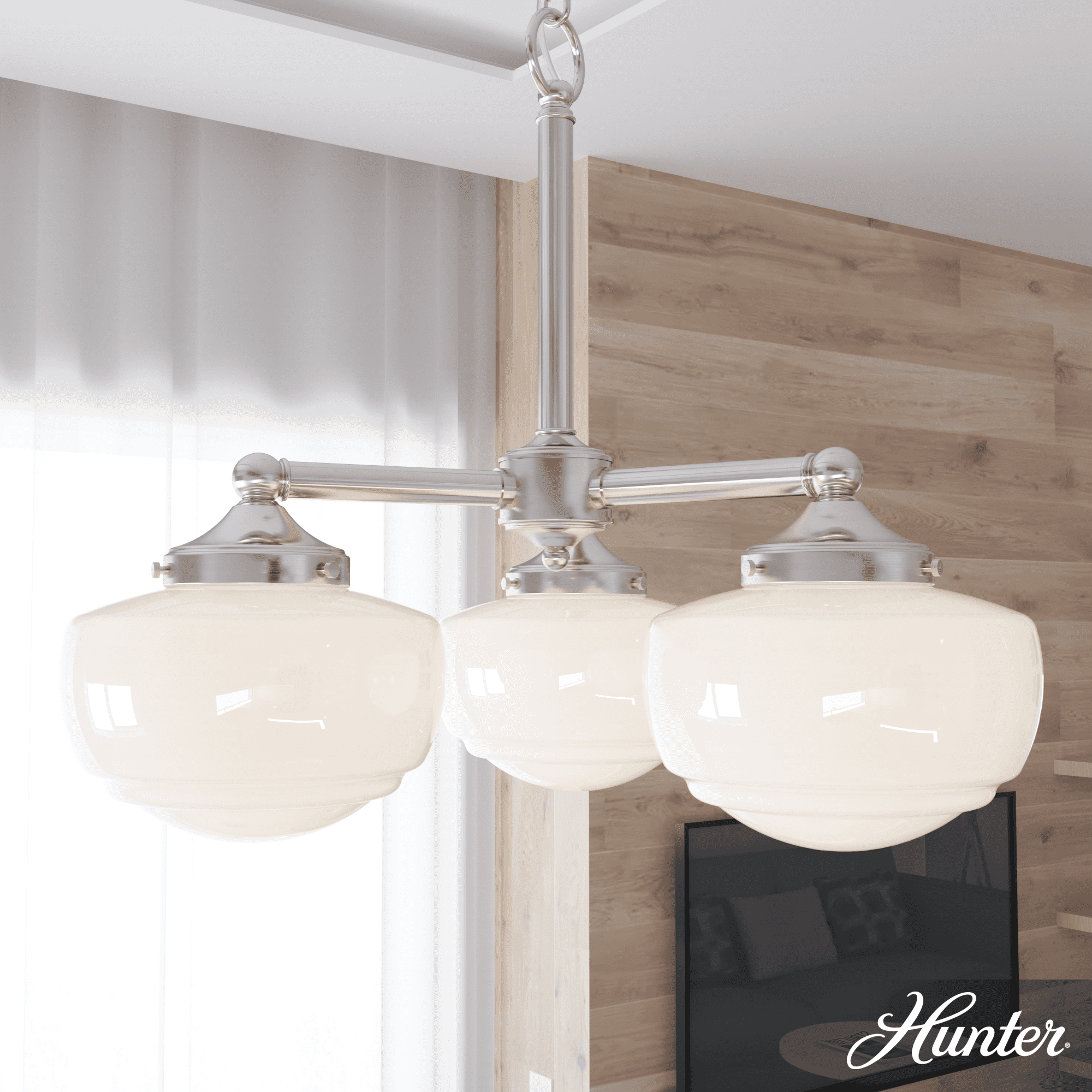 Saddle Creek Brushed Nickel Medium Chandelier with White Glass Shades