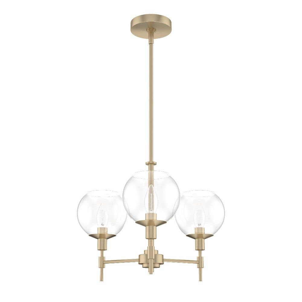 Alturas Gold Mid-Century Modern 3-Light Chandelier with Clear Glass Shades