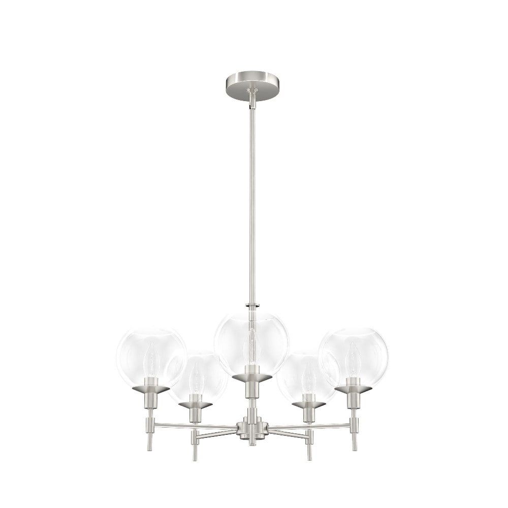 Elegant Brushed Nickel 24" Crystal Orb 5-Light Chandelier