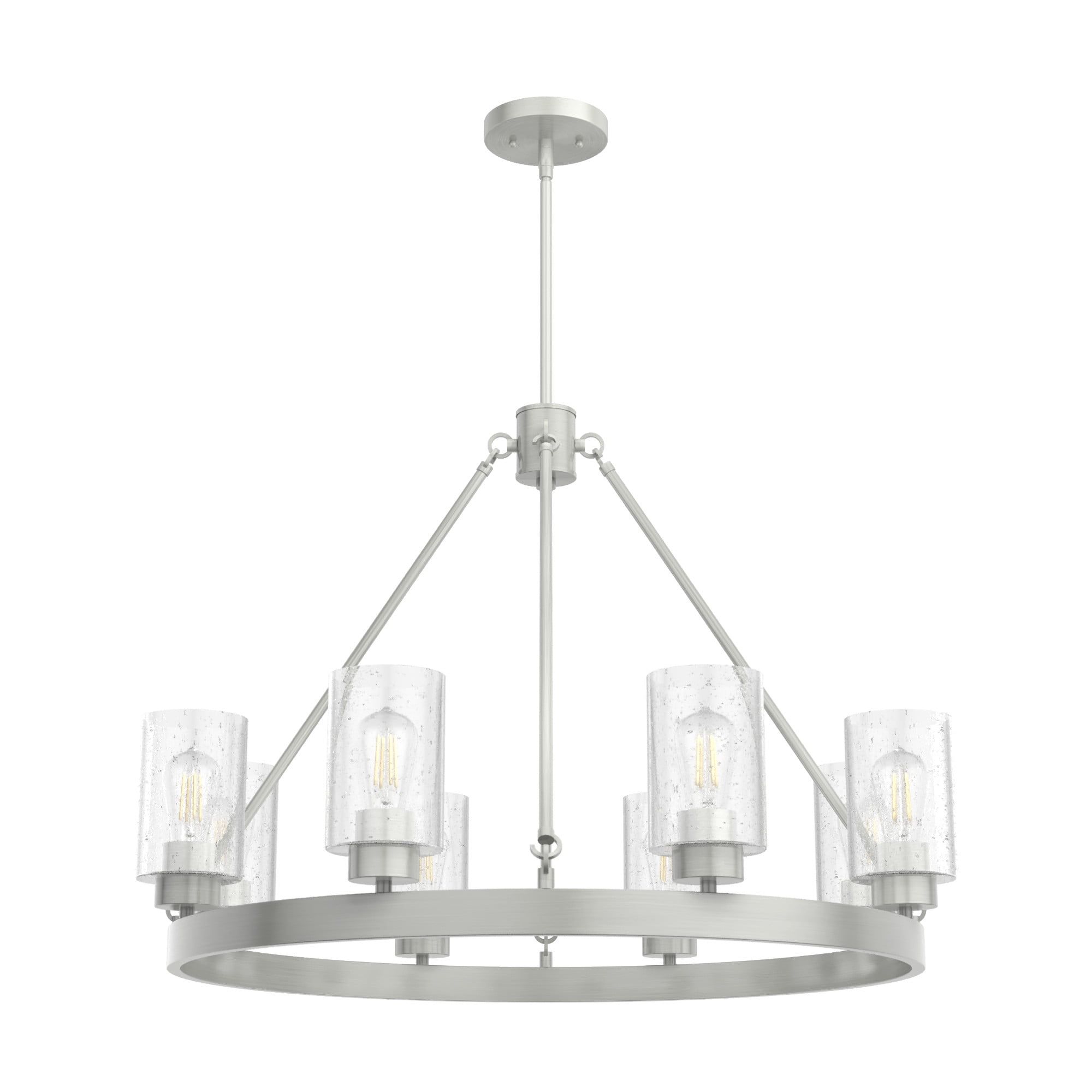 Hartland 32" Brushed Nickel Round Chandelier with Seeded Glass Shades