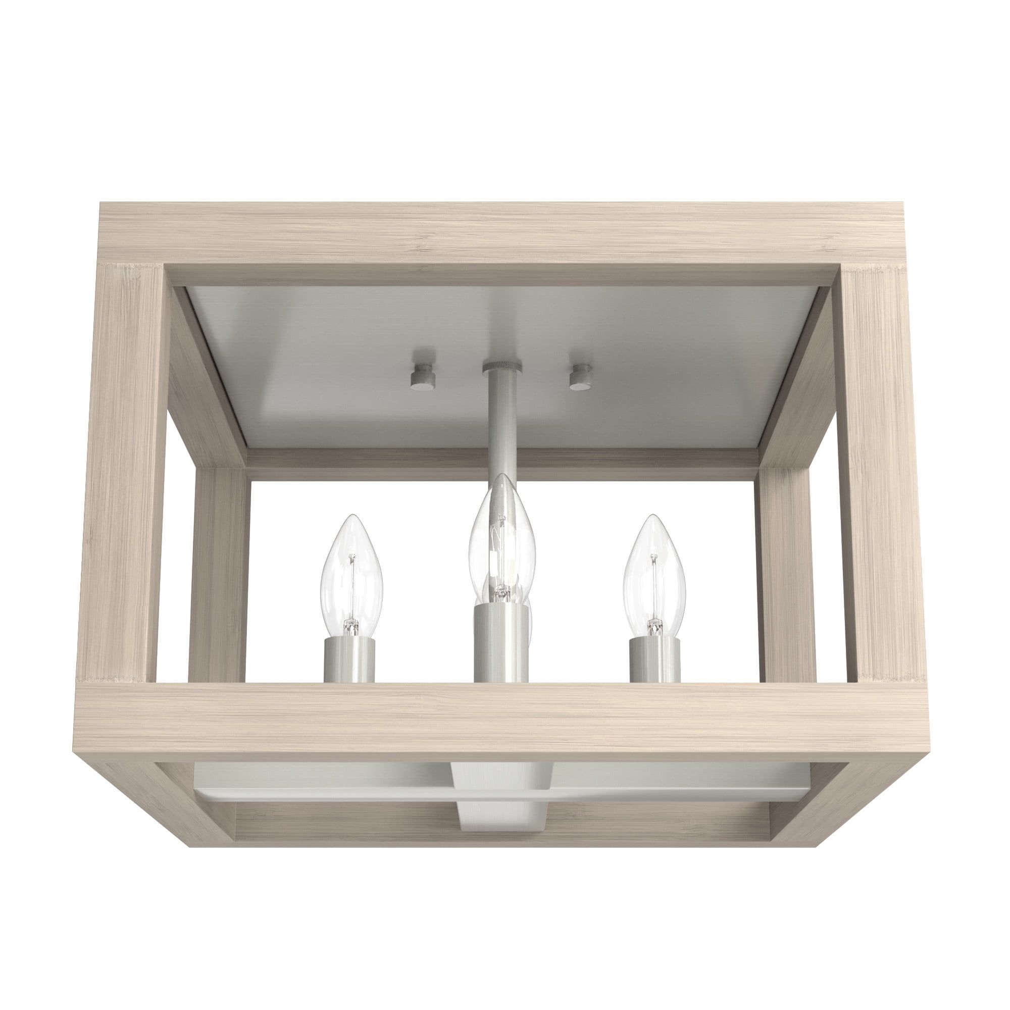 Brushed Nickel and Bleached Wood 4-Light Flush Mount Ceiling Fixture