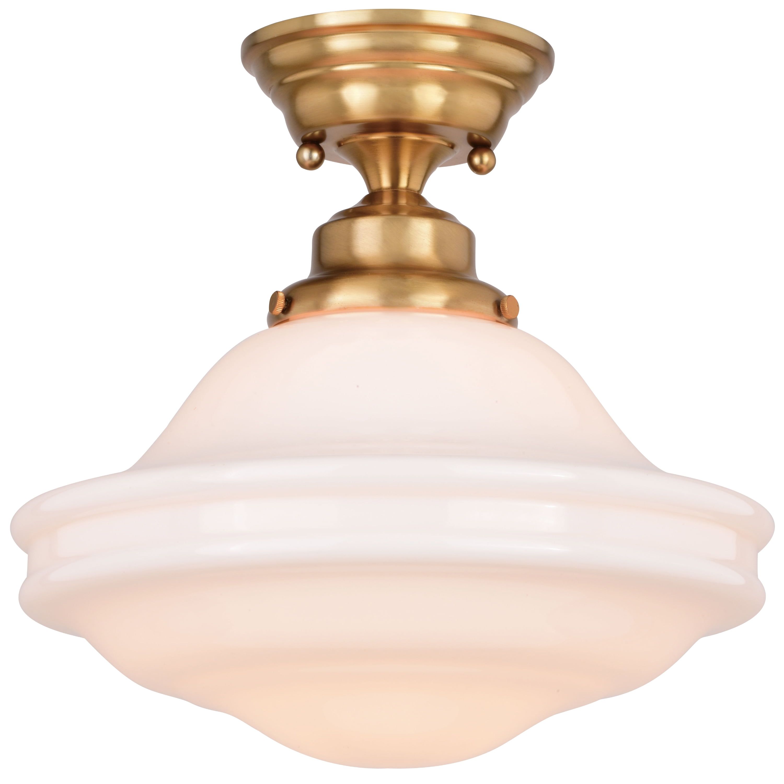 Huntley 12" Natural Brass and White Glass Semi-Flush Ceiling Light