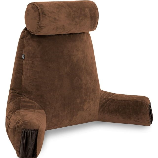 Medium Chocolate Brown Plush Memory Foam Backrest Pillow with Detachable Neck Roll