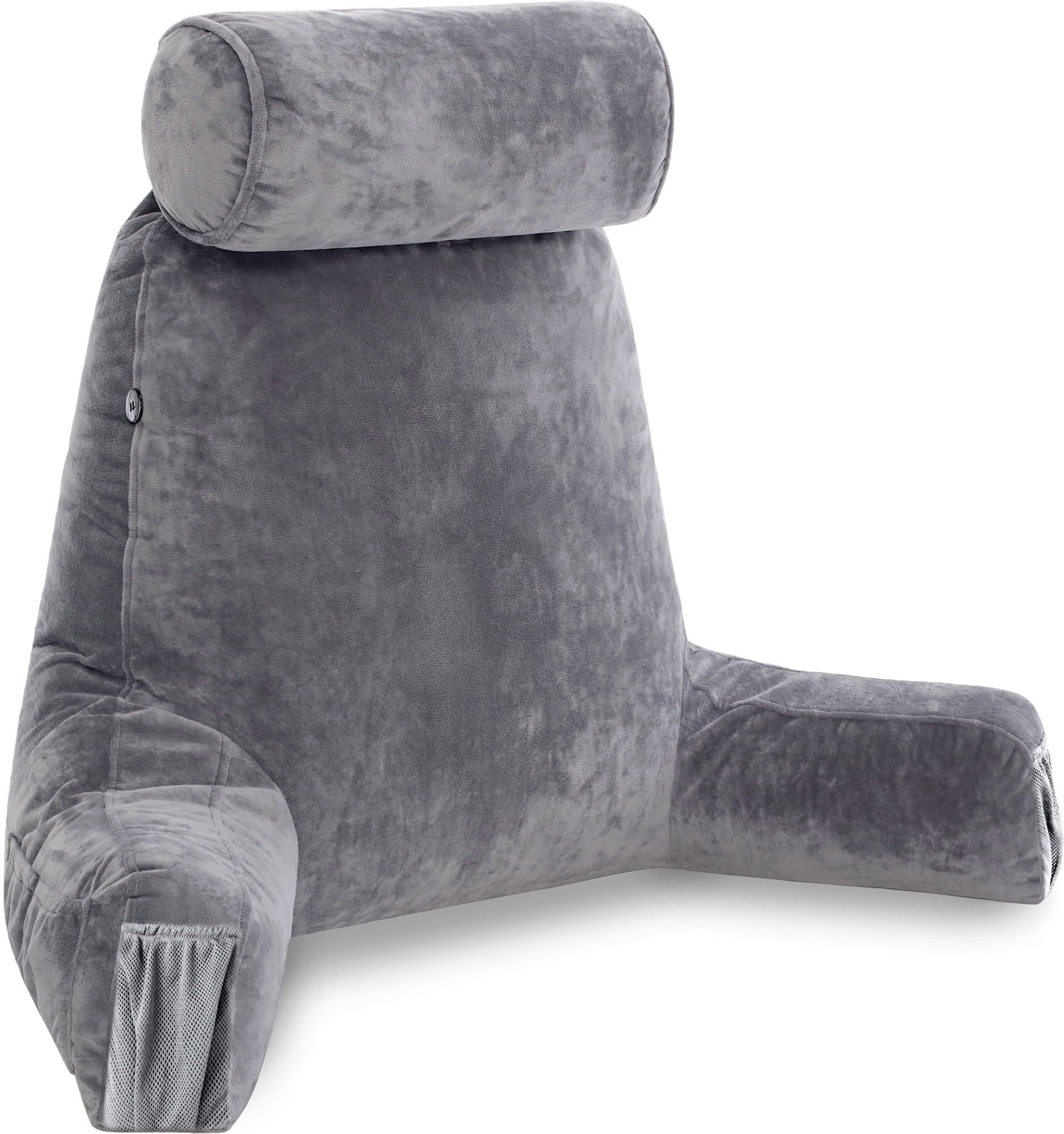 Medium Dark Grey Memory Foam Reading Pillow with Arms and Removable Cover