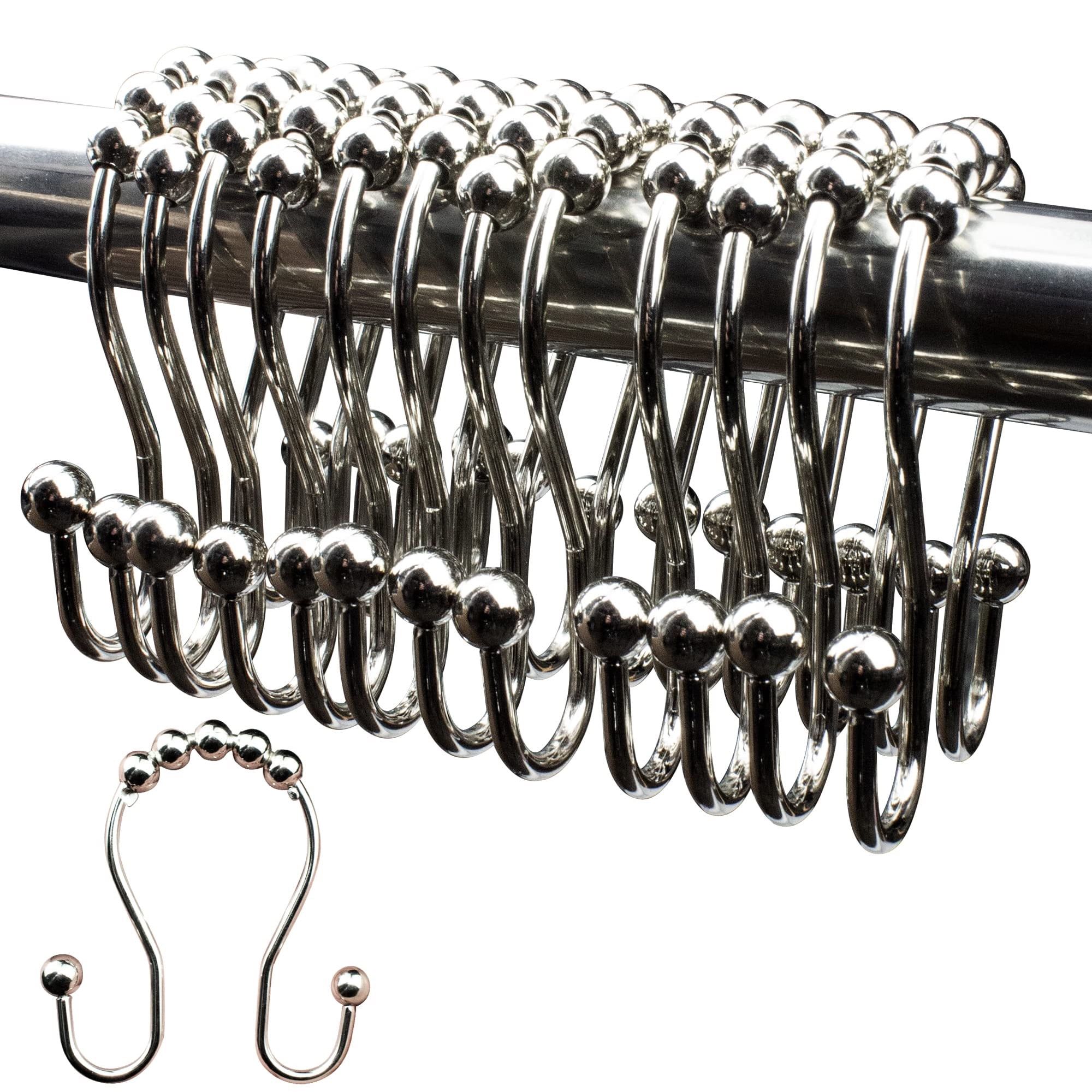 Silver Stainless Steel Double Glide Shower Curtain Hooks, Set of 12