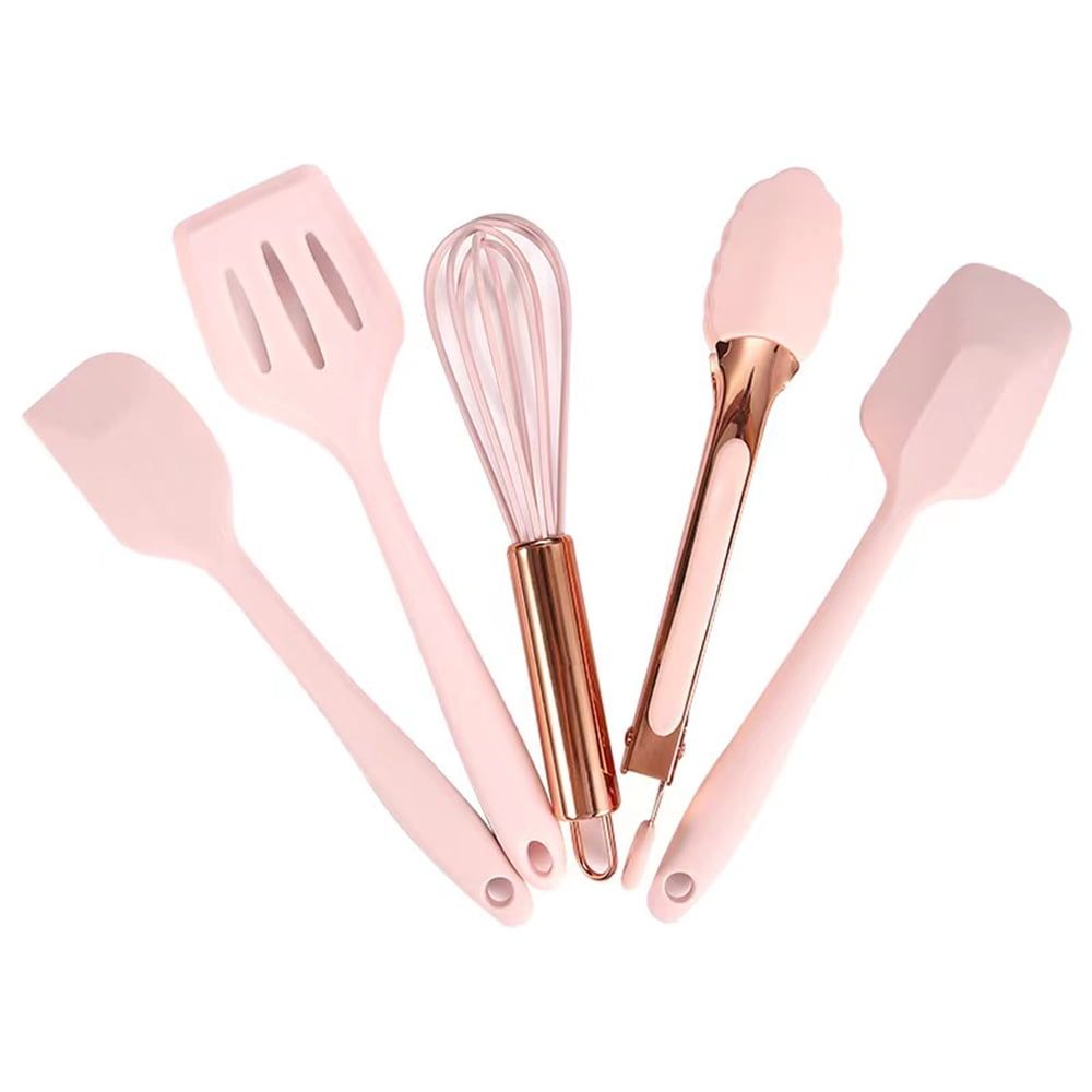 Rose Gold and Pink Mini Silicone Kids Kitchen Utensil Set, 5-Piece