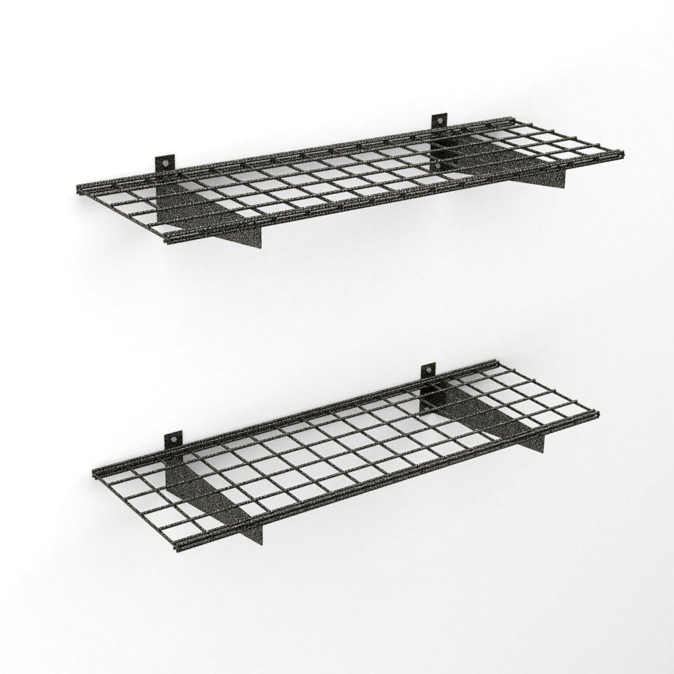 Heavy Duty Black Steel Wall Mounted Garage Shelving - 2 Pack