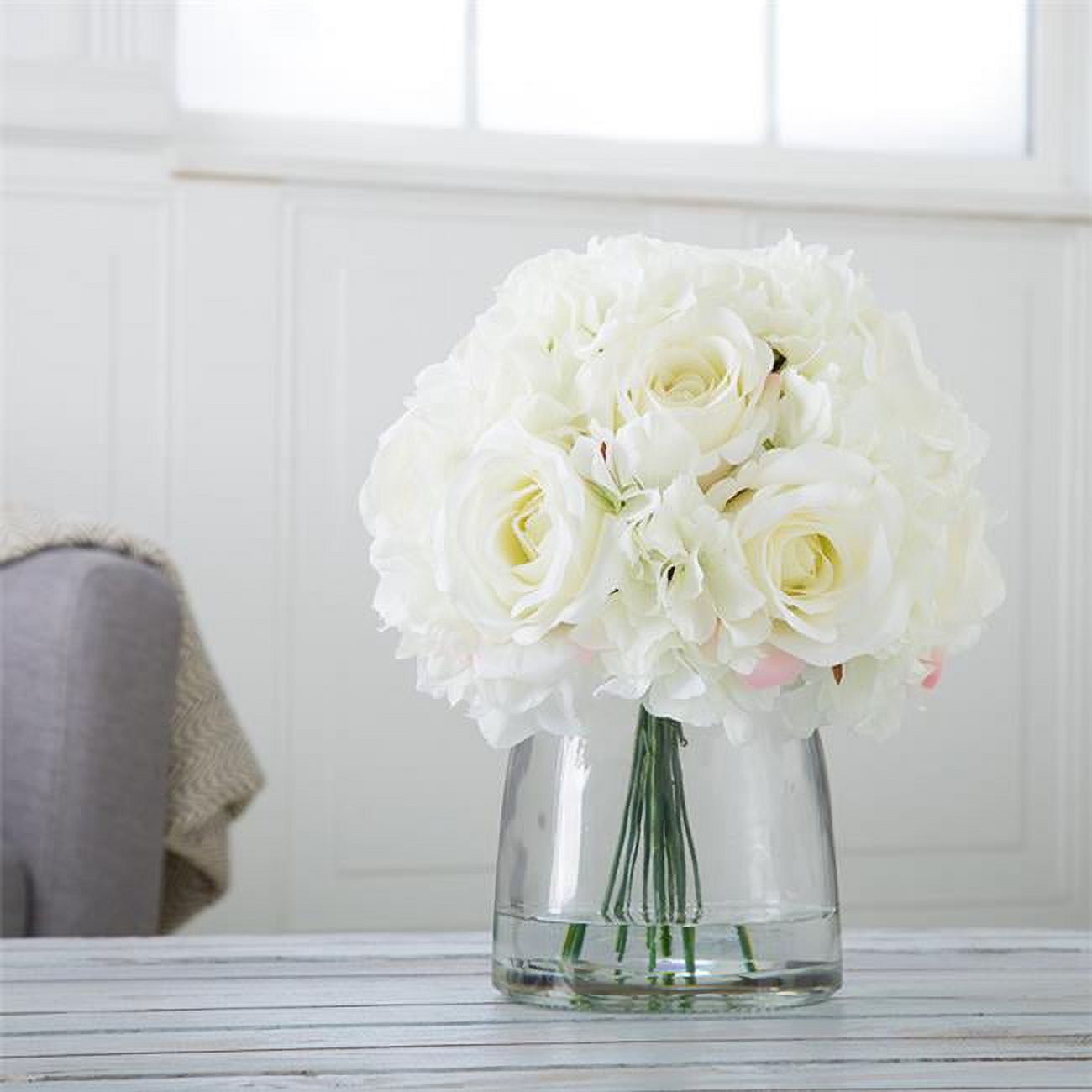 Eternal Elegance Cream Hydrangea & Rose Tabletop Arrangement