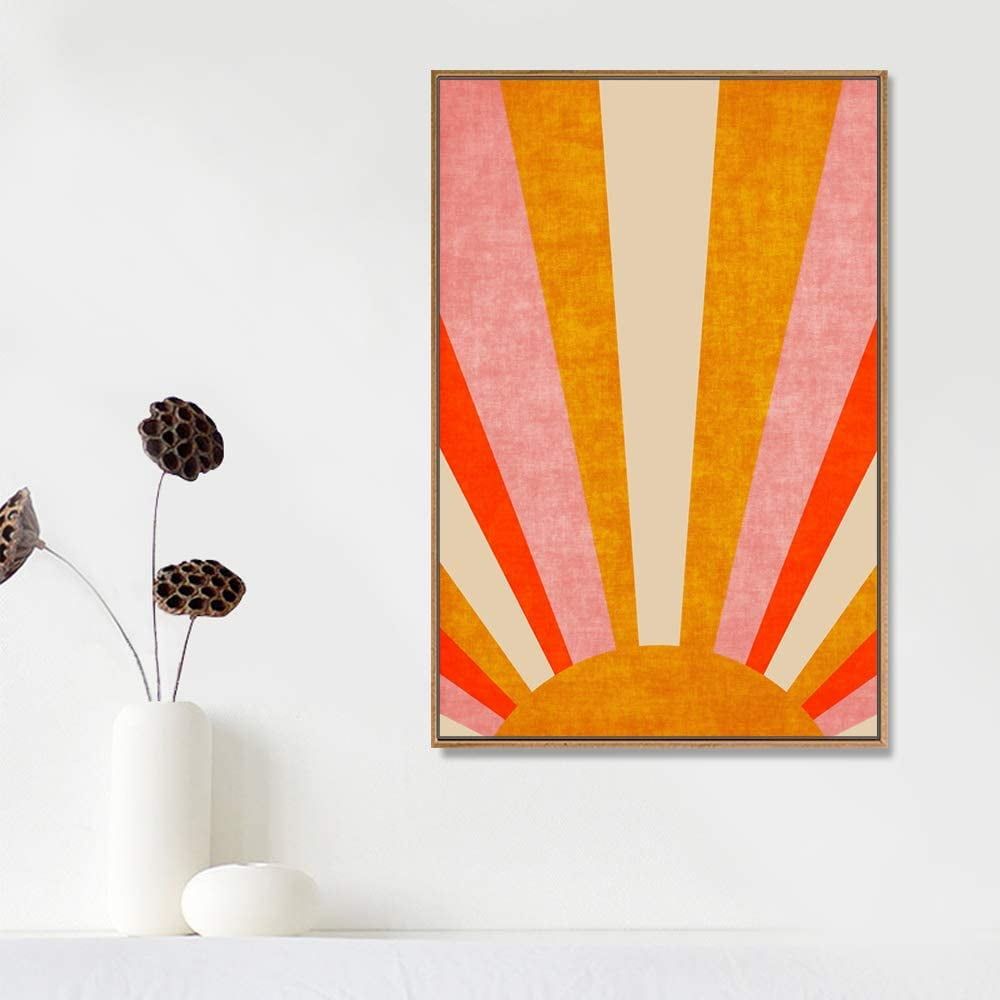 Framed Abstract Sunburst Canvas Print in Orange, Pink, and Red - 16" x 24"