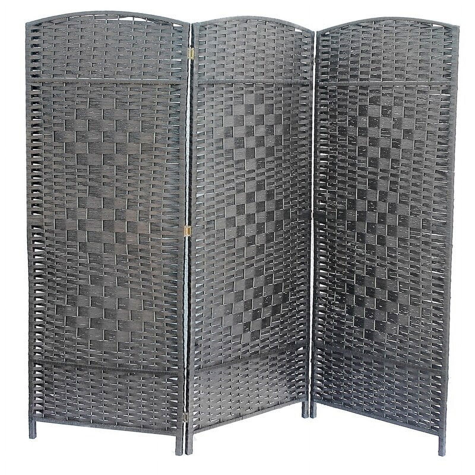 Gray Woven Bamboo 3-Panel Folding Privacy Screen