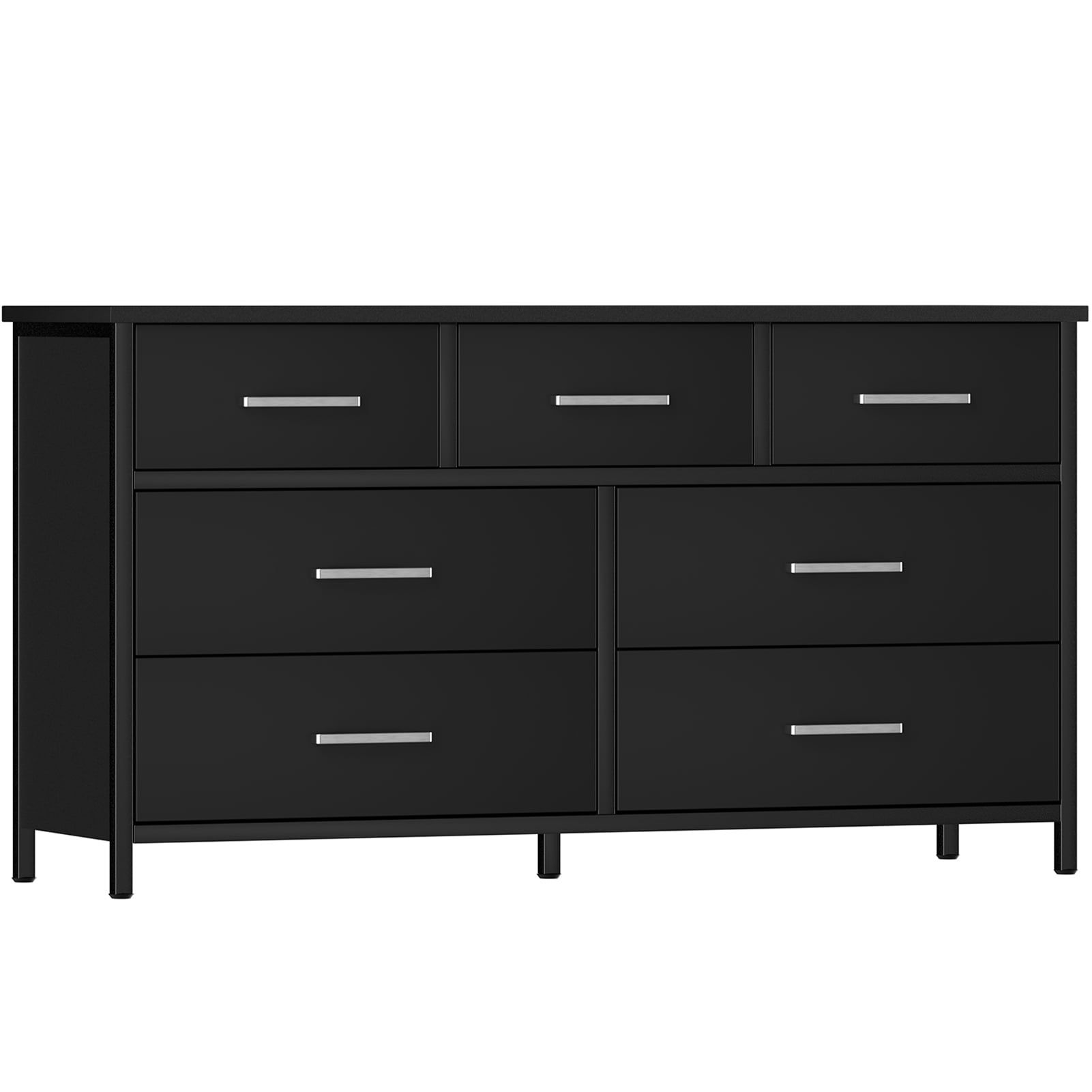 Black Industrial 7-Drawer Dresser with Steel Frame