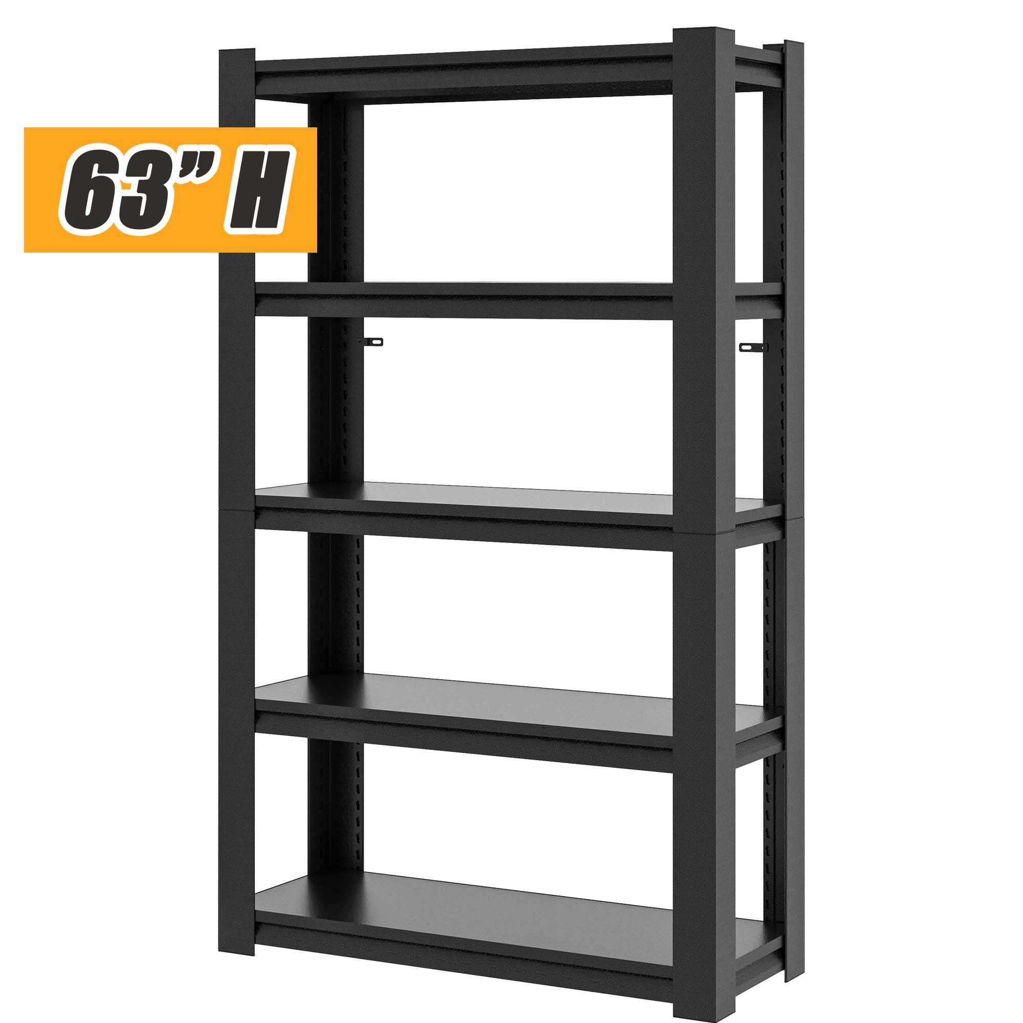 63" Black Metal Adjustable 5-Tier Garage Storage Shelves