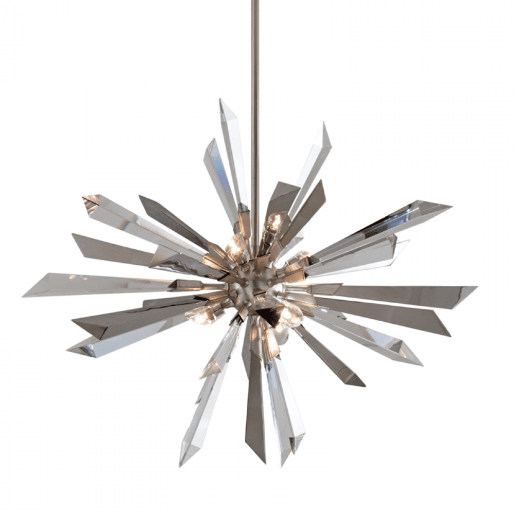 Inertia Silver Leaf Crystal & Metal 6-Light LED Pendant