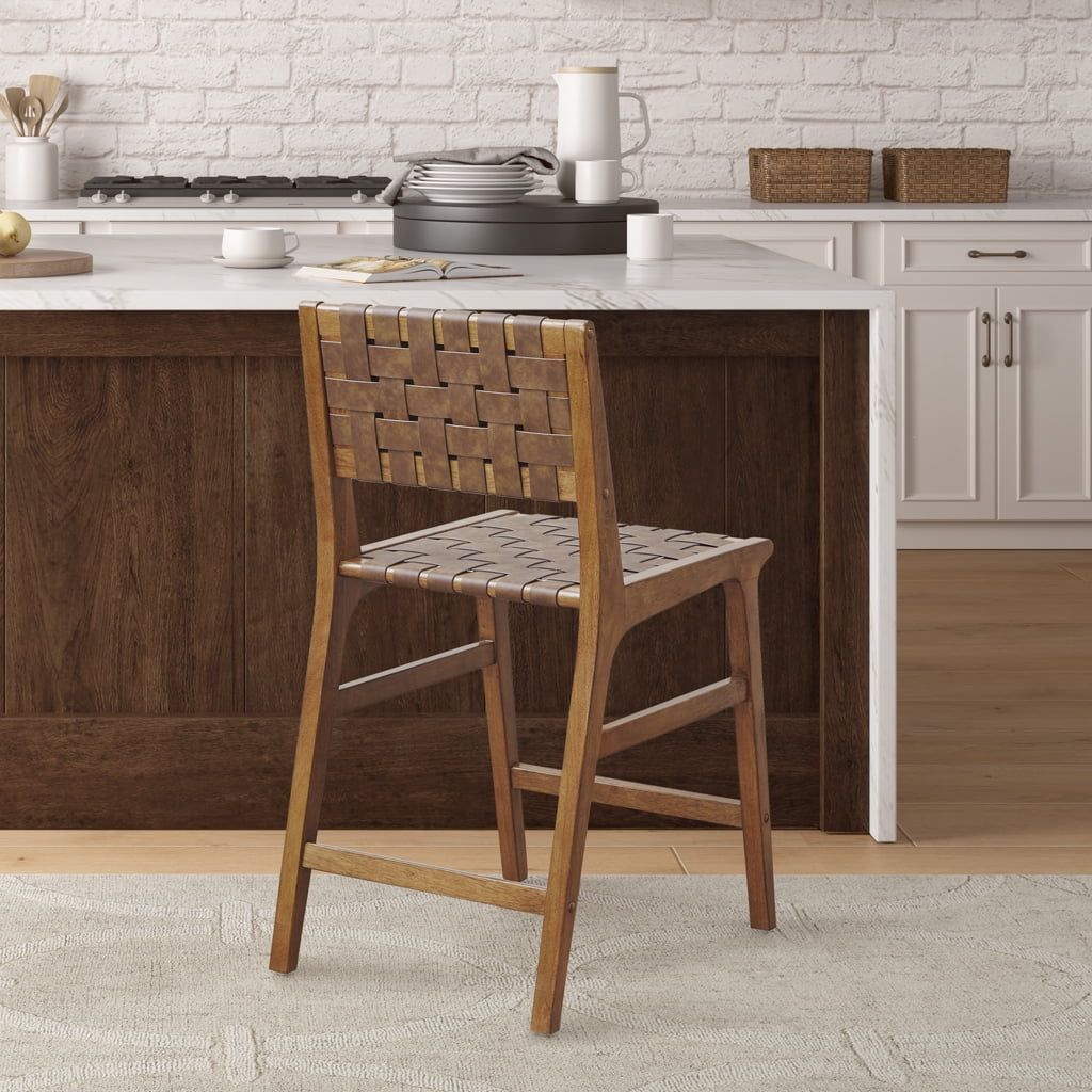 Oslo 24" Brown Faux Leather Woven Counter Stool