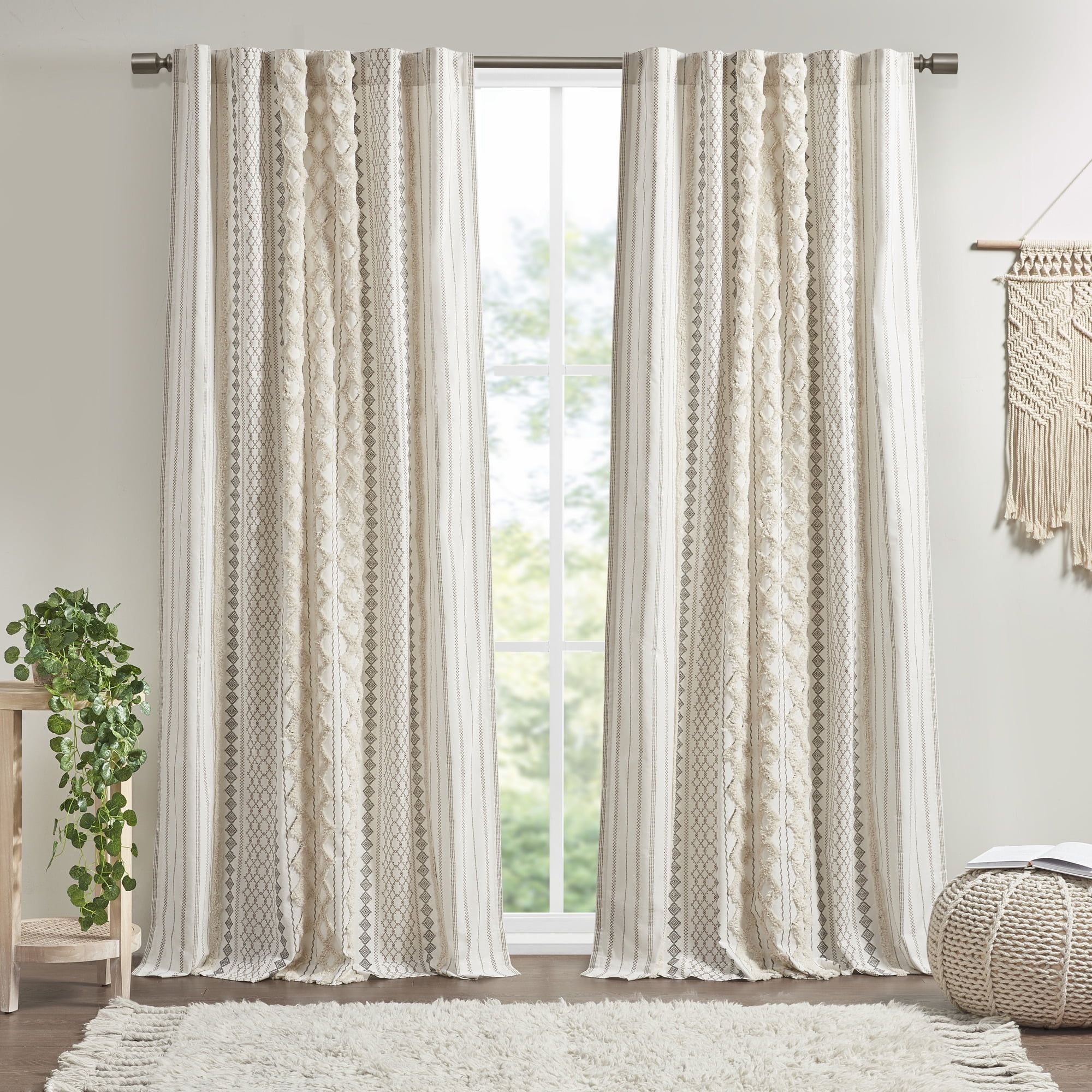 Ivory Cotton Light-Filtering Geometric Drape Panel