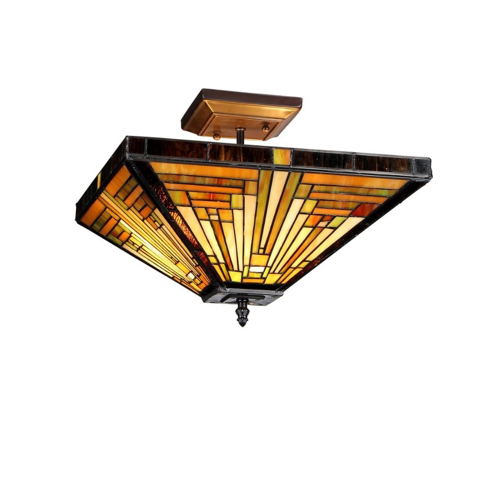 Innes 14" Bronze Tiffany-Style Mission Semi-Flush Ceiling Light