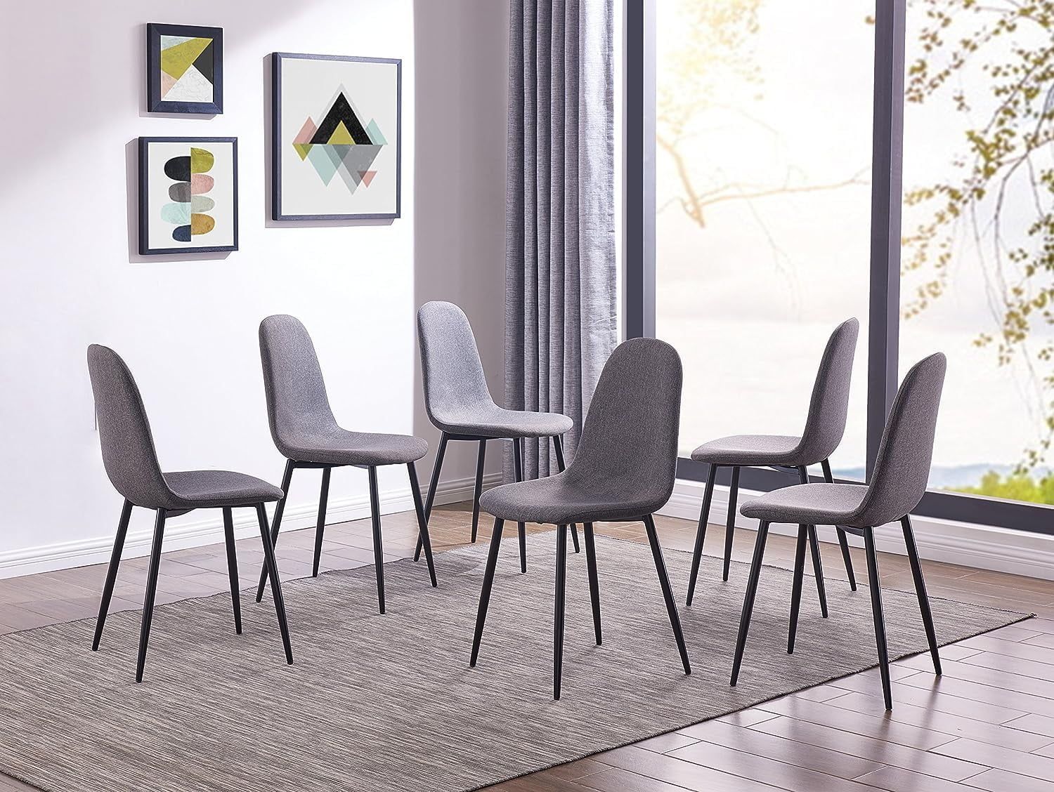 Gray Upholstered Armless Dining Chairs with Metal Legs, Set of 6