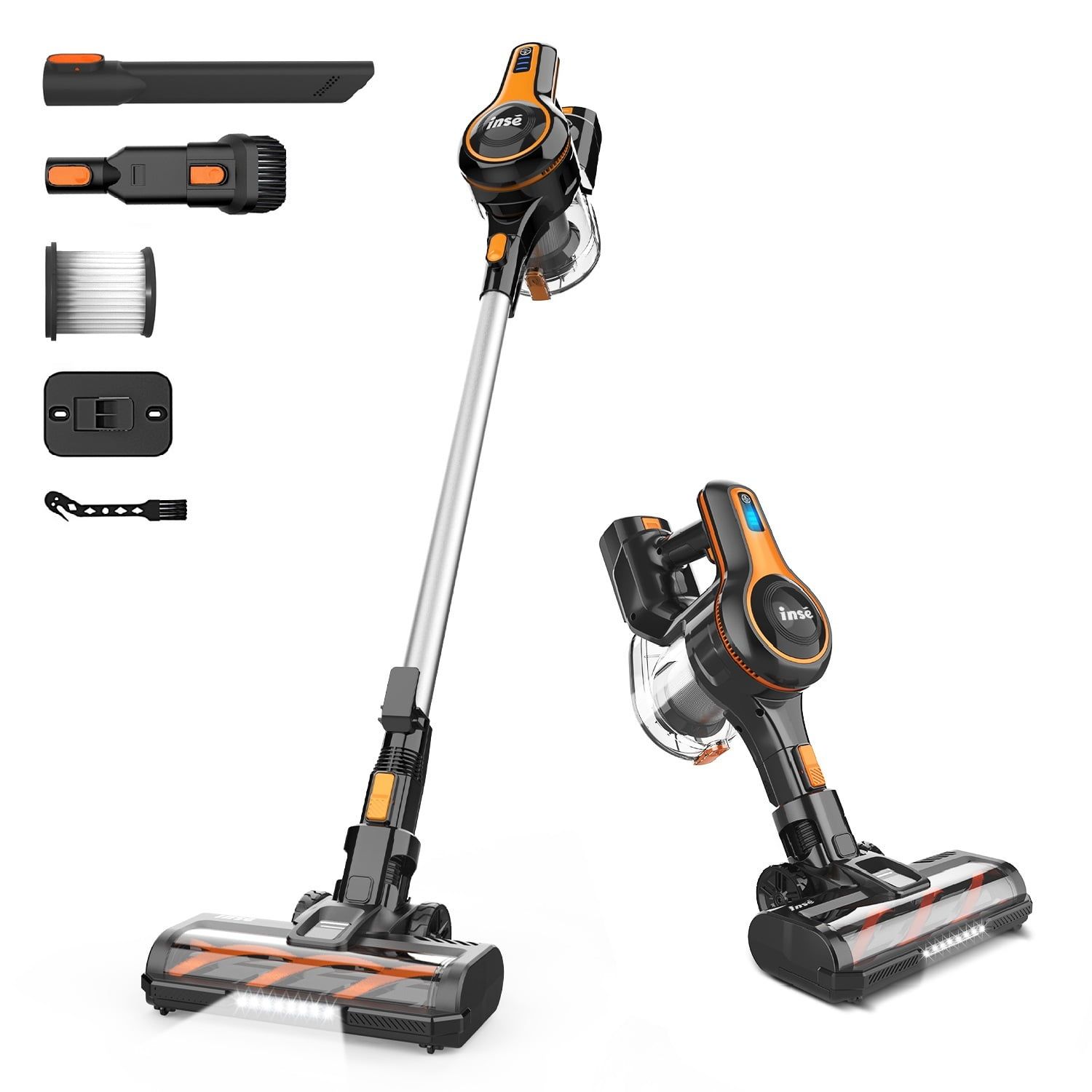 INSE Orange Cordless Stick Vacuum with HEPA Filter