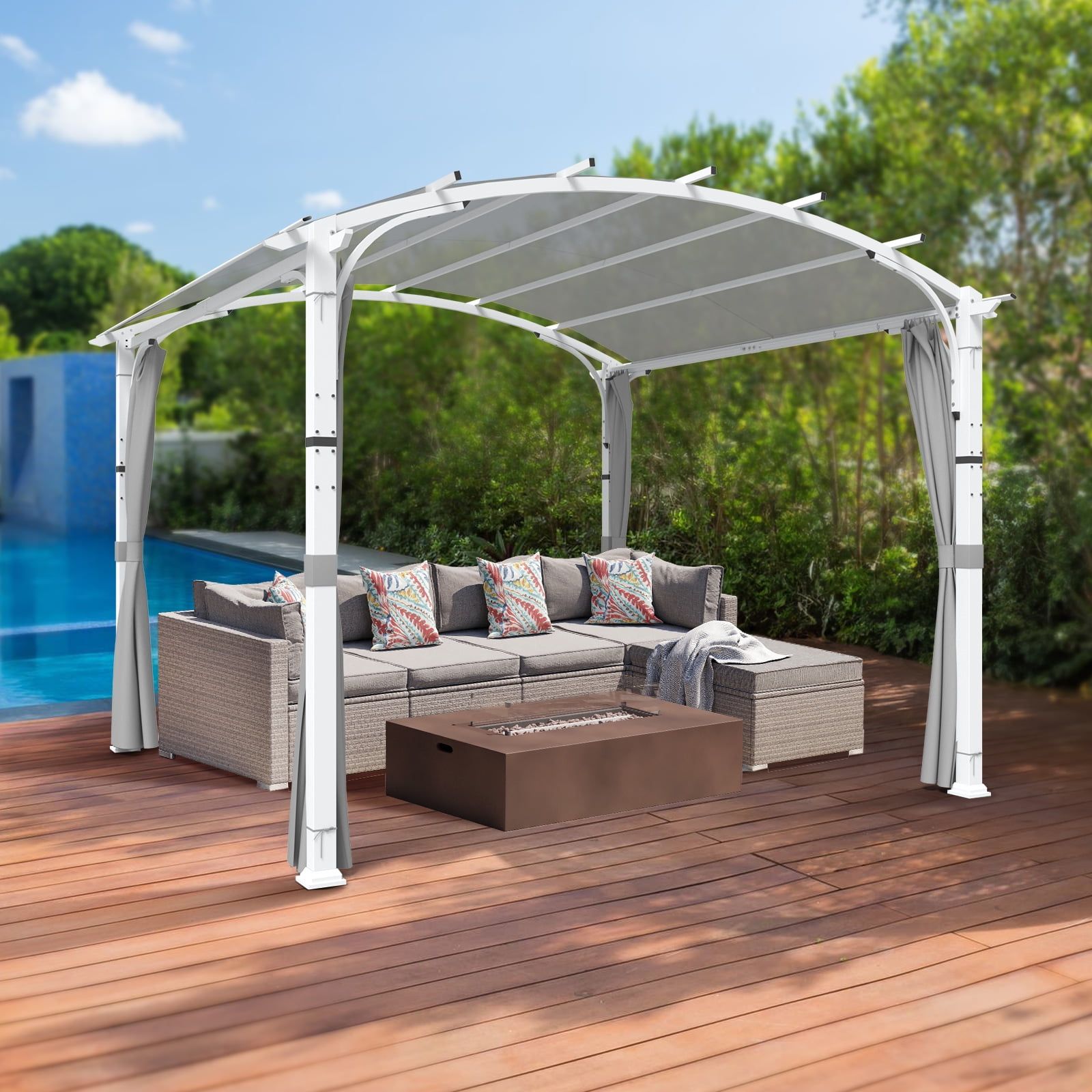 Gray 11x11 Outdoor Steel Pergola with Textilene Canopy