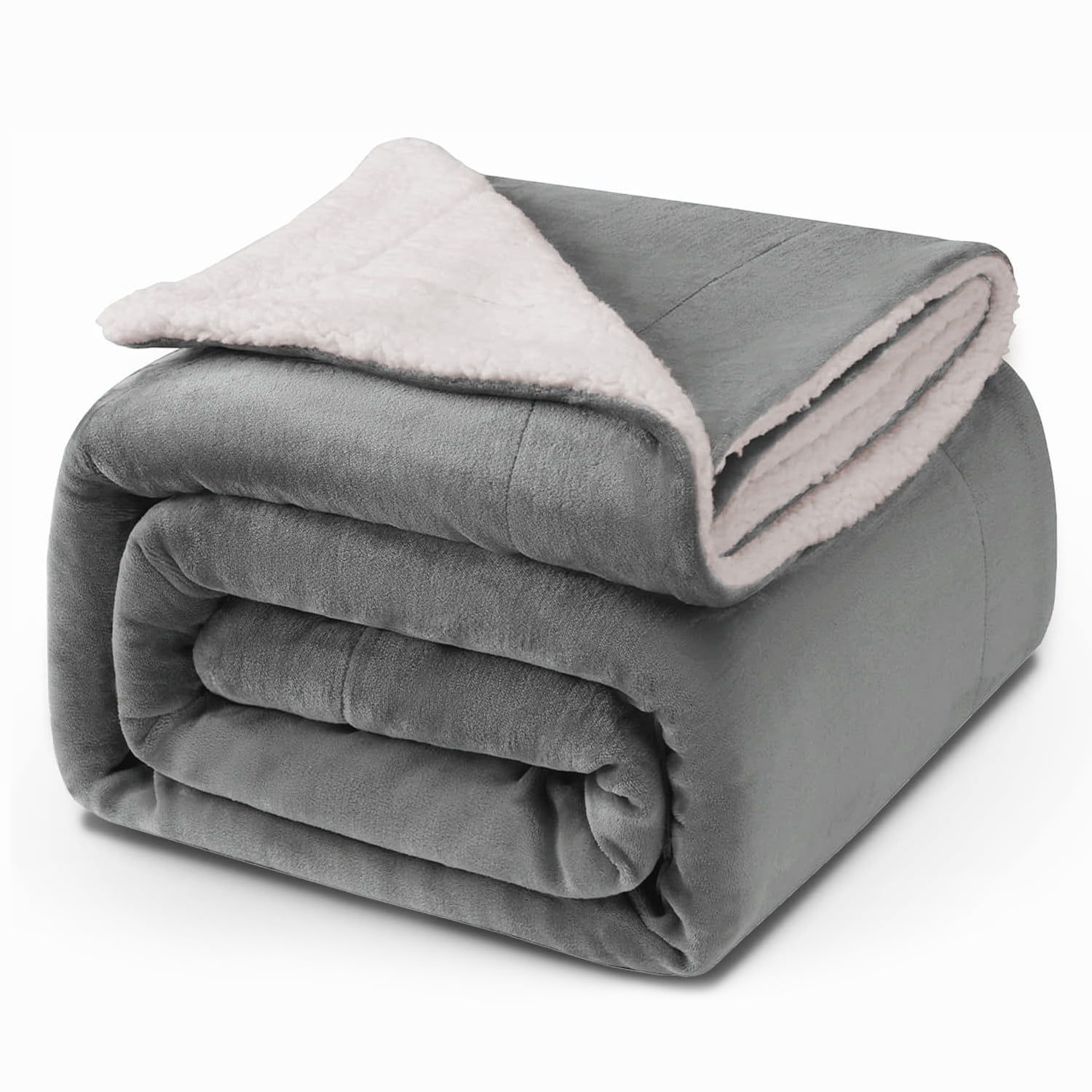 Silver Reversible Sherpa Fleece Throw Blanket, 50x60 Inches