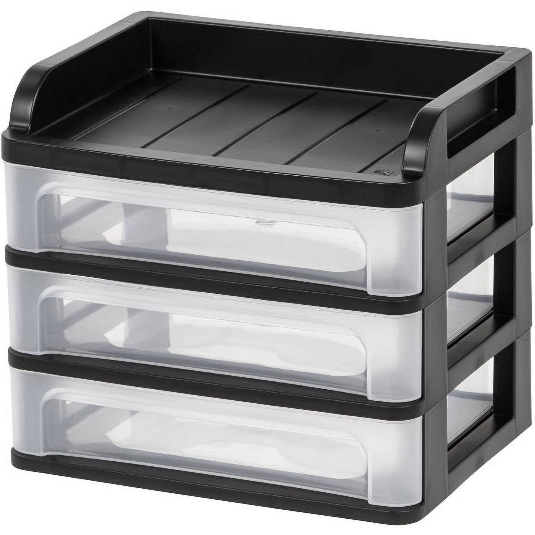 Compact Black & Clear 3-Drawer Desktop Organizer with Open Tray