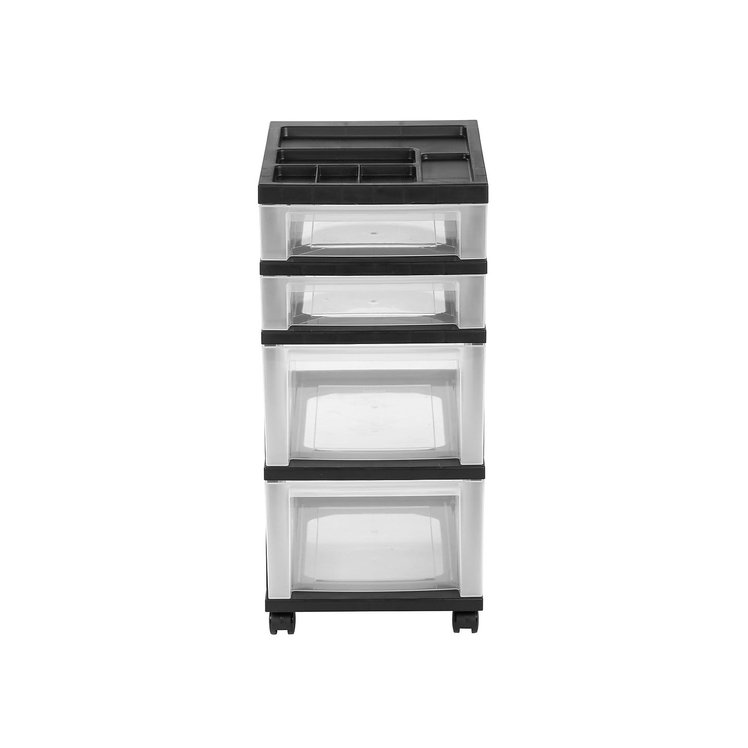 Sleek Black 4-Drawer Rolling Storage Tower with Organizer Top