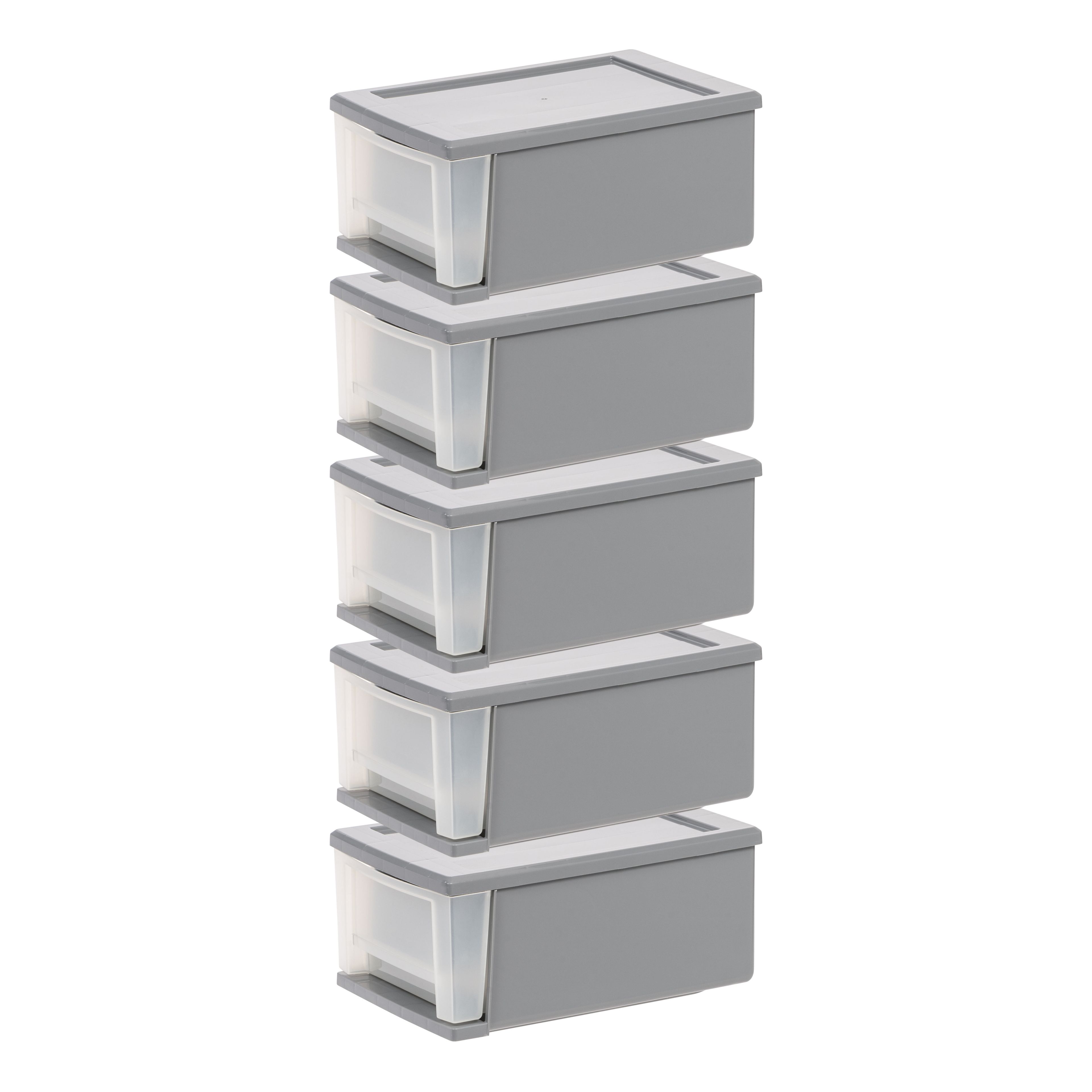 Gray Clear Stackable Plastic Storage Drawers, Set of 5