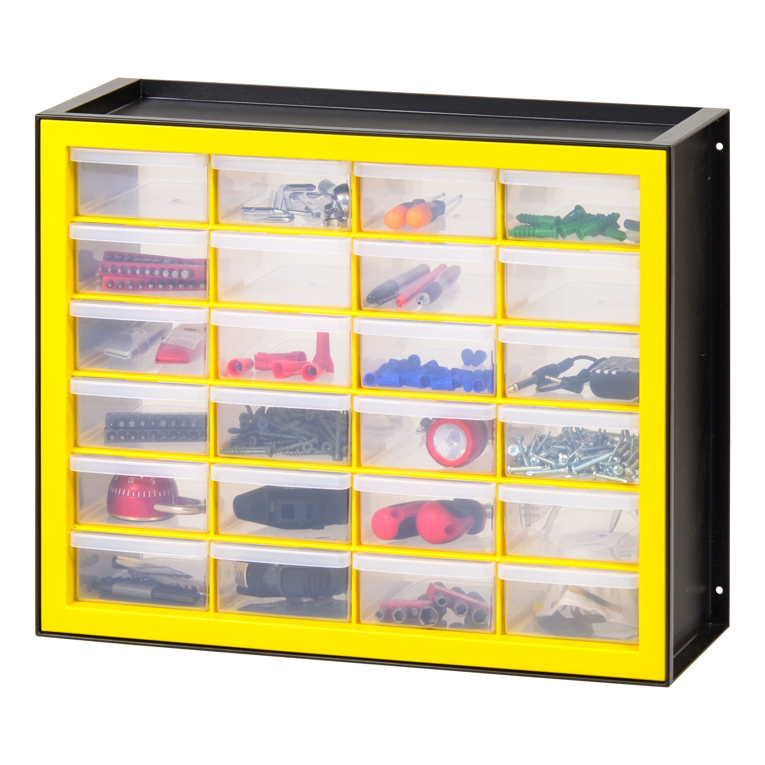 Black and Yellow 24-Drawer Stackable Wall-Mount Organizer