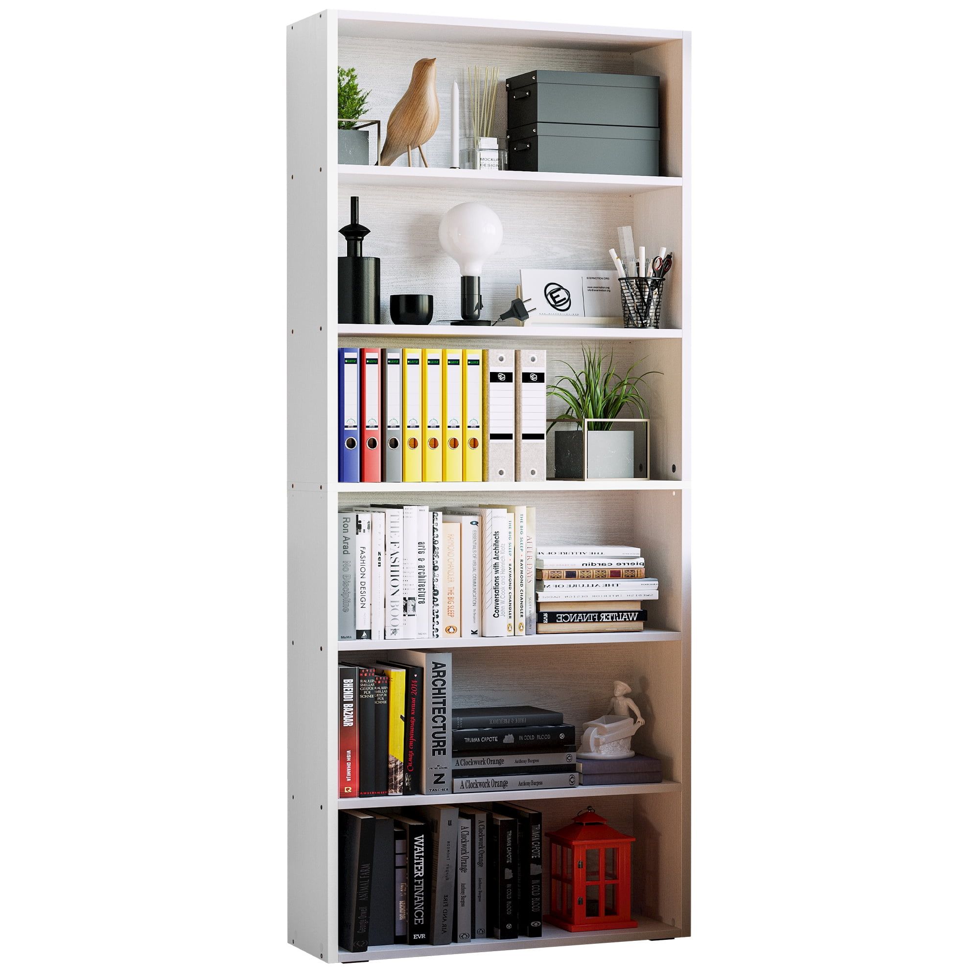 Industrial White 70.8" Freestanding 6-Tier Engineered Wood Bookcase