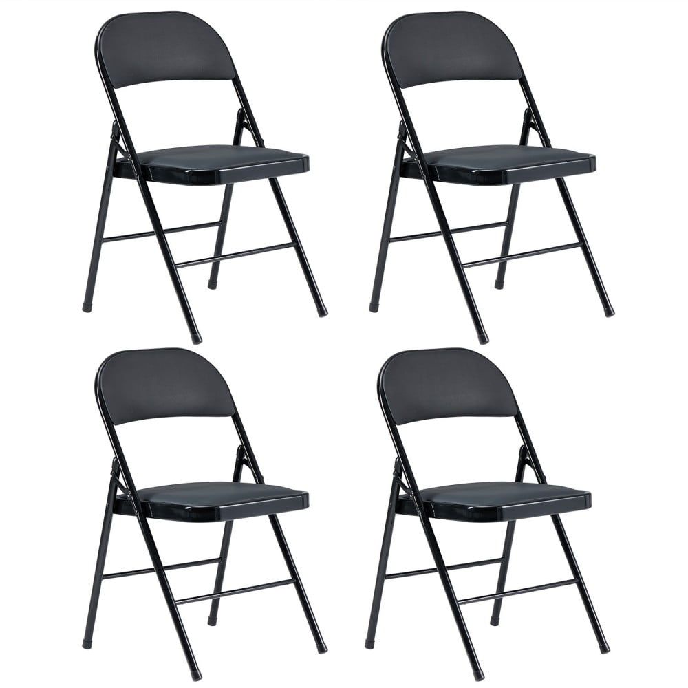 Black Iron and PVC Foldable Padded Chairs, 4-Pack