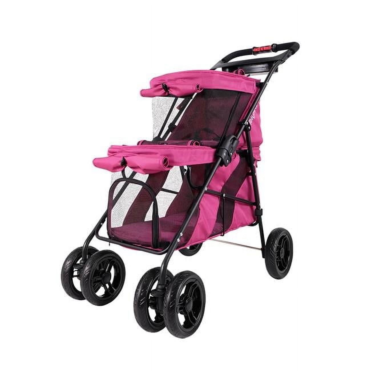 Pink Double Decker Pet Stroller with Mesh Windows