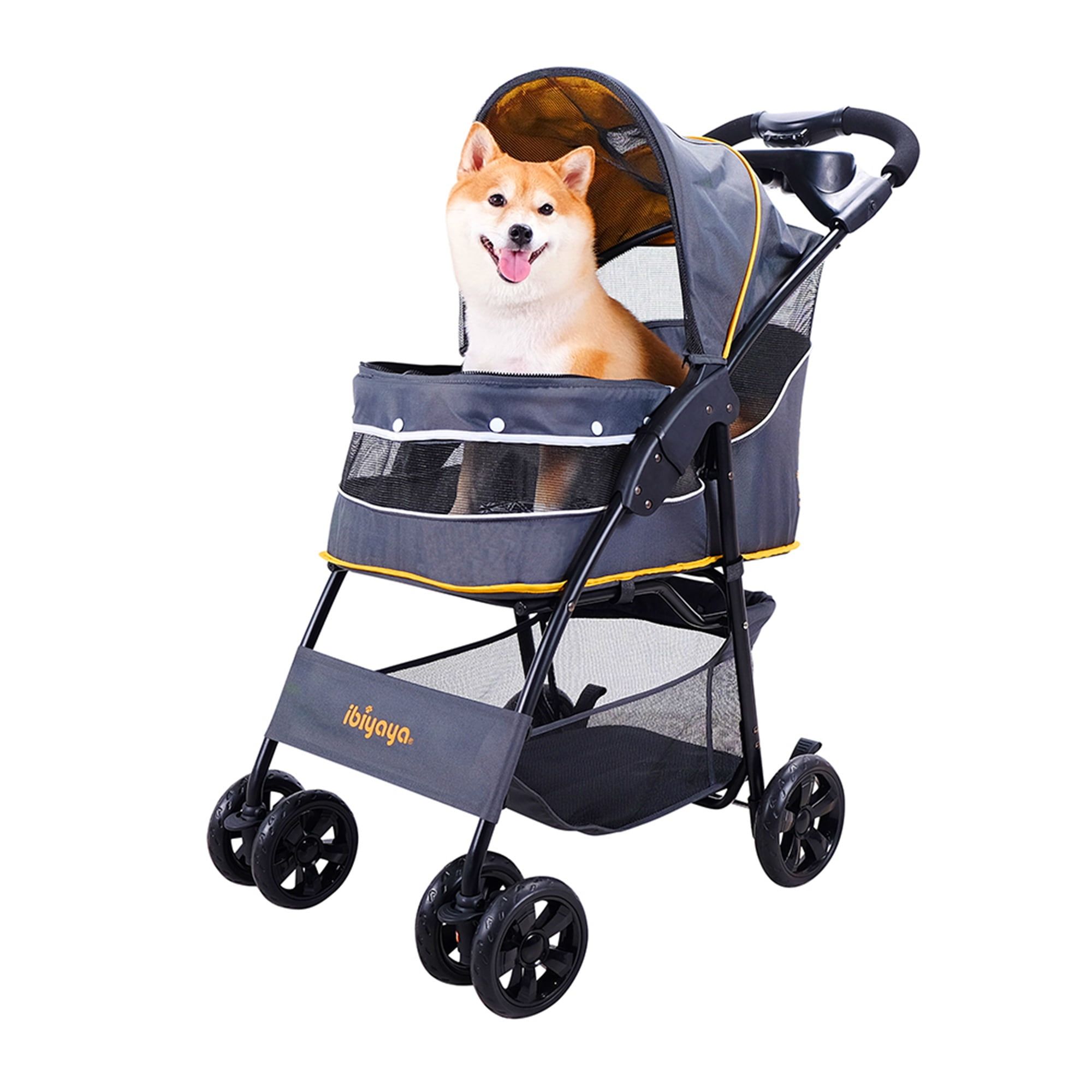 Mustard Yellow Covered Pet Stroller with Mesh Windows