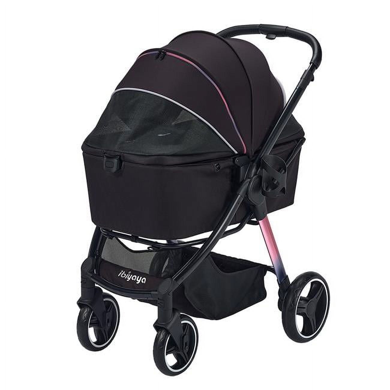 Prism Black Luxury Foldable Pet Stroller with Mesh Canopy