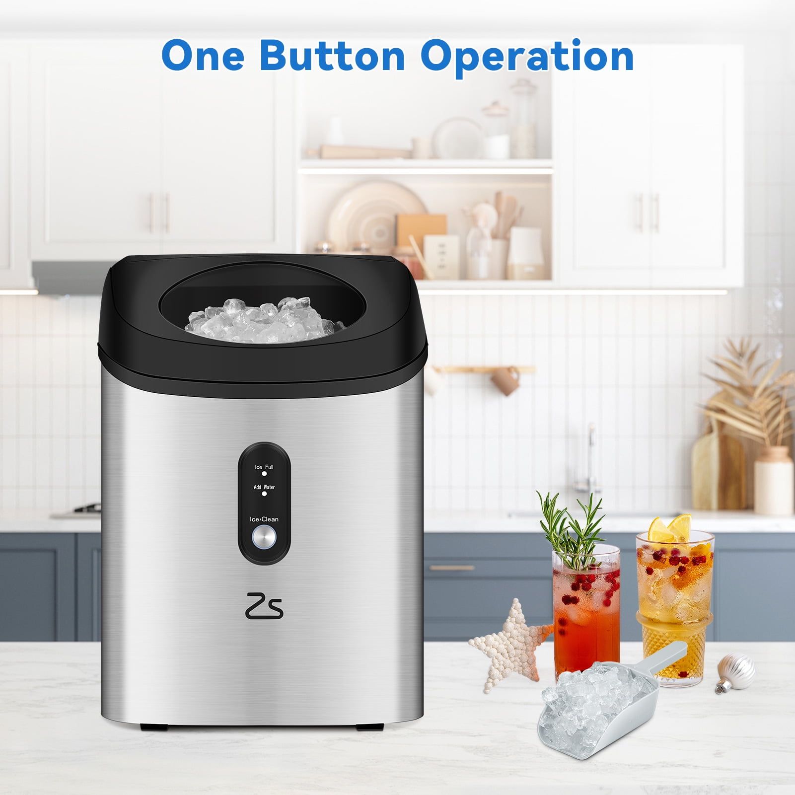 Compact Stainless Steel Portable Nugget Ice Maker with Self-Cleaning