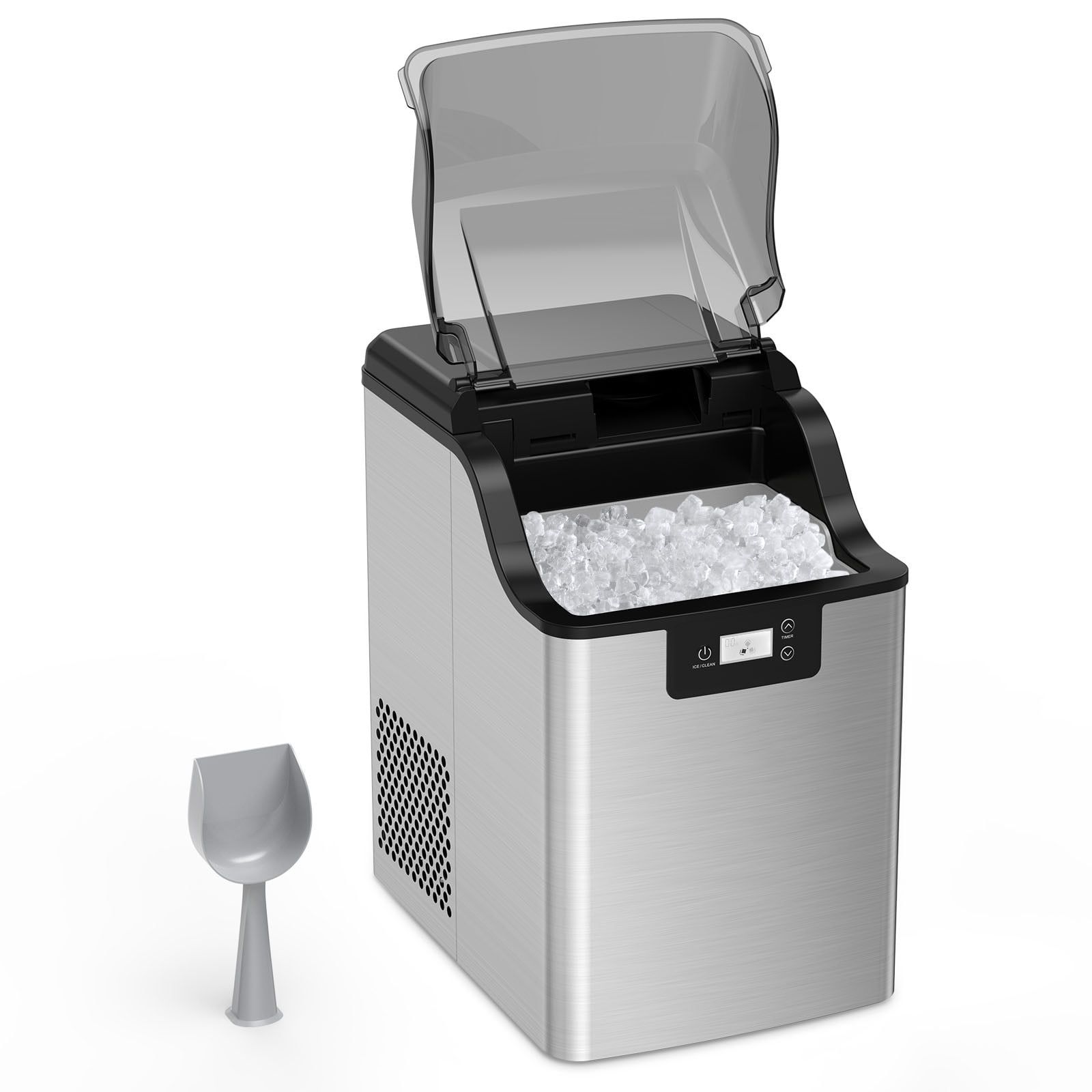 Stainless Steel Portable Countertop Nugget Ice Maker with Scoop