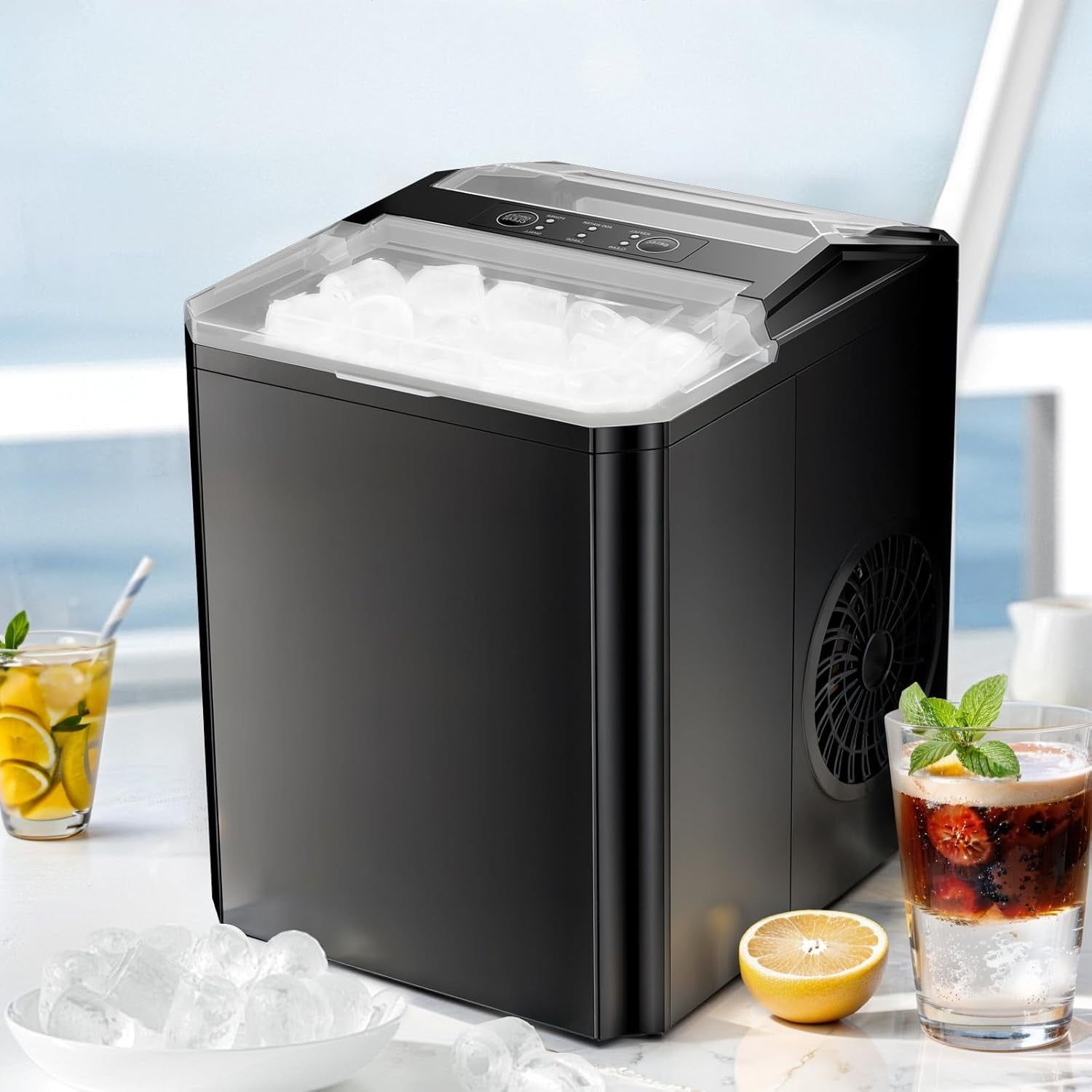 Black Portable Countertop Ice Maker with Self-Cleaning Function