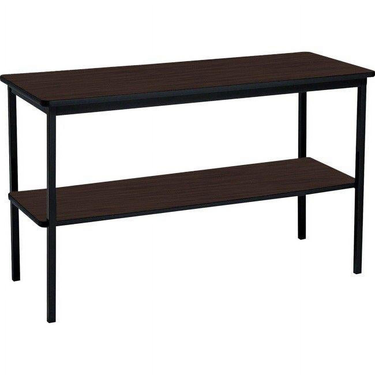 Walnut Black 48" Utility Table with Storage Shelf and Steel Legs