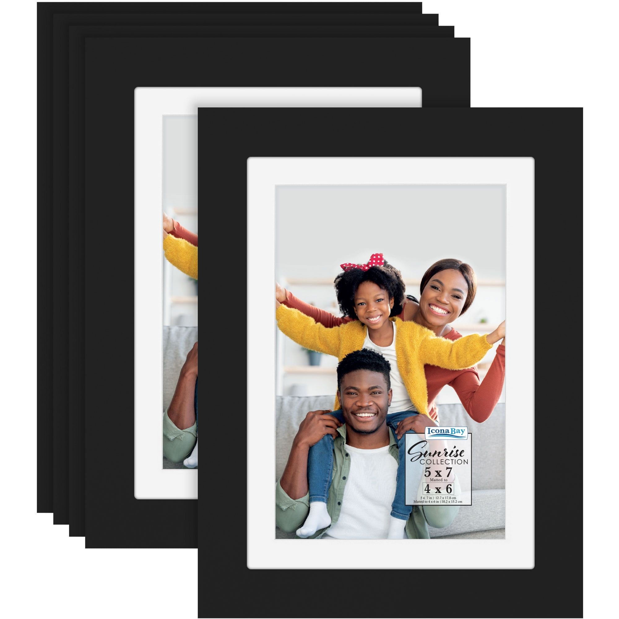 Black Wood 5x7 Picture Frame Set with Mat, 5 Pack