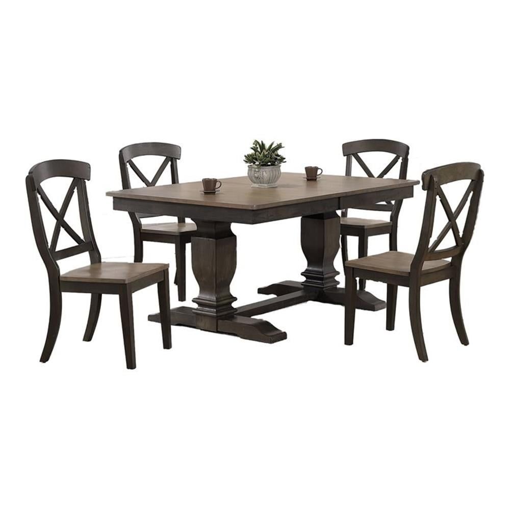 Antique Gray and Black Stone 5-Piece Wood Pedestal Dining Set