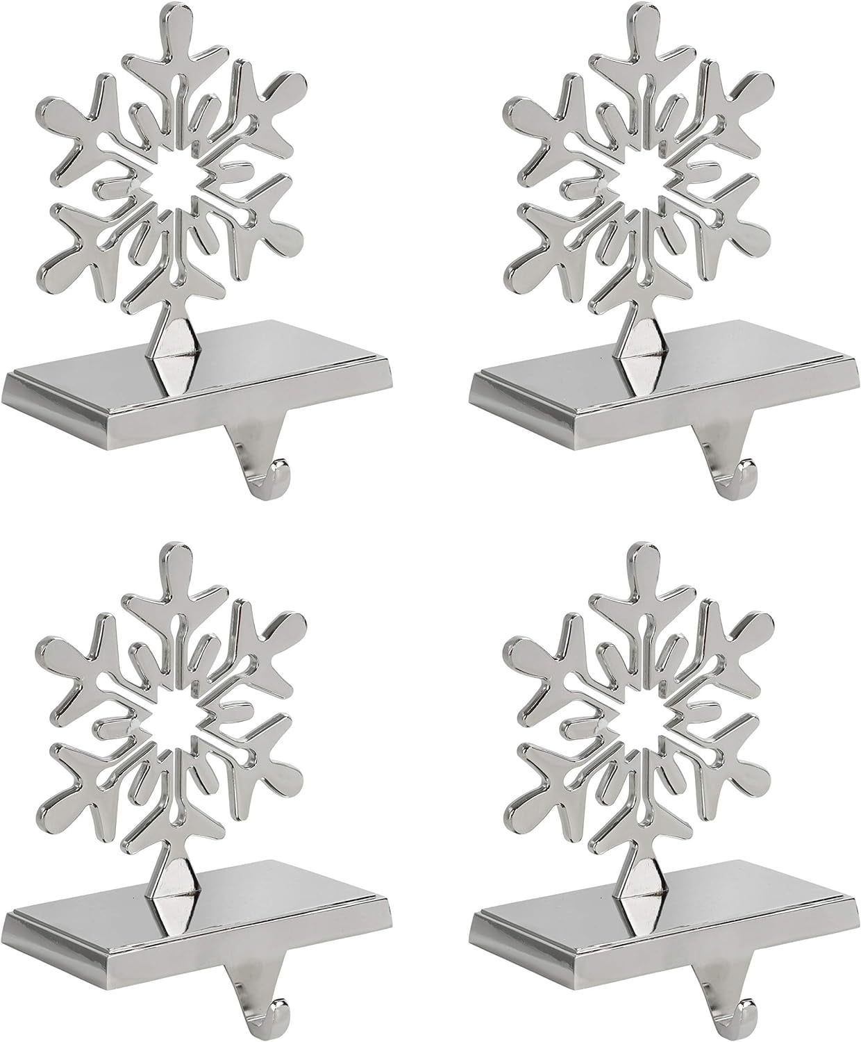 Chrome Snowflake Stocking Hanger Holder Set, 4-Pack