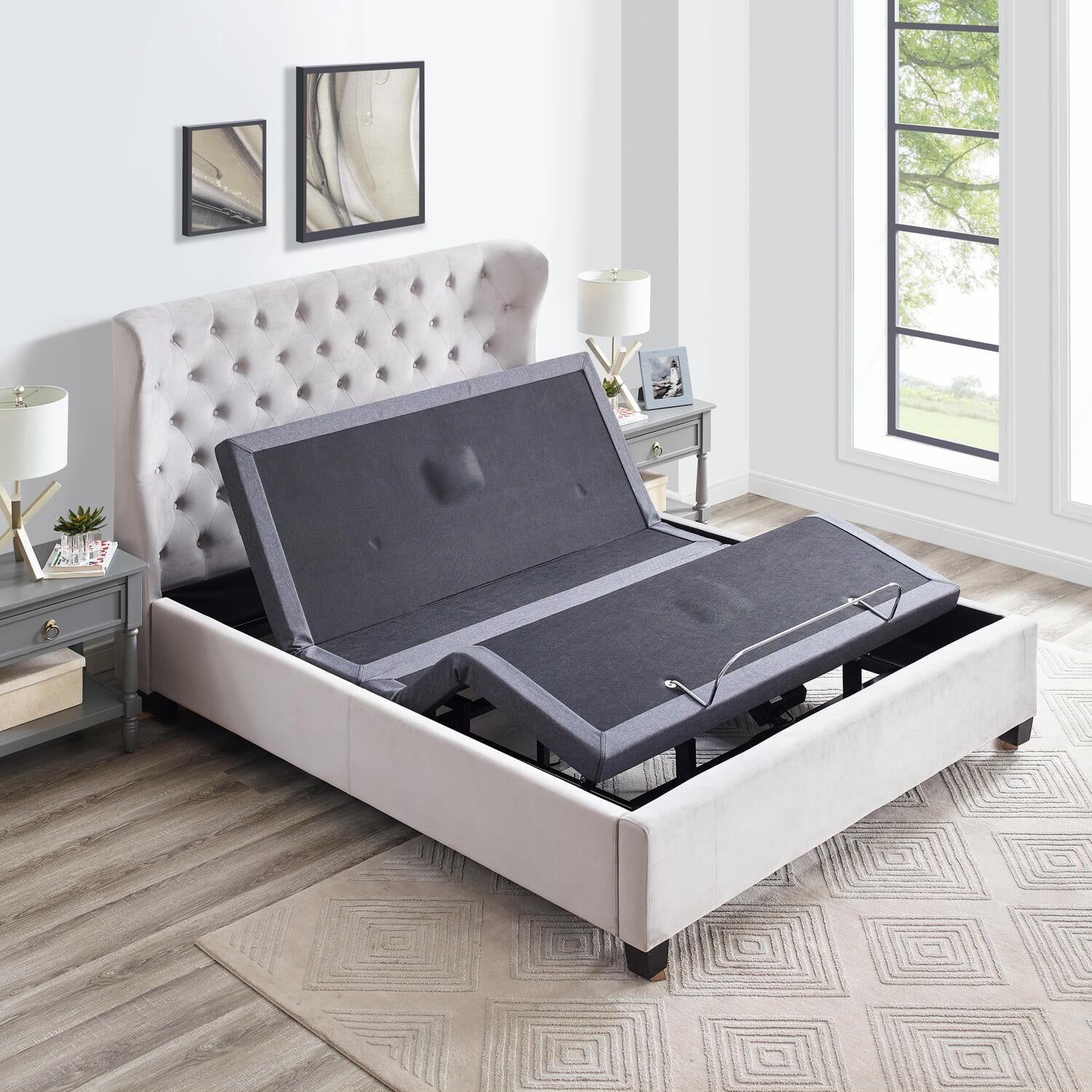 Gray Adjustable Full Metal Frame Bed with Massage and USB Ports