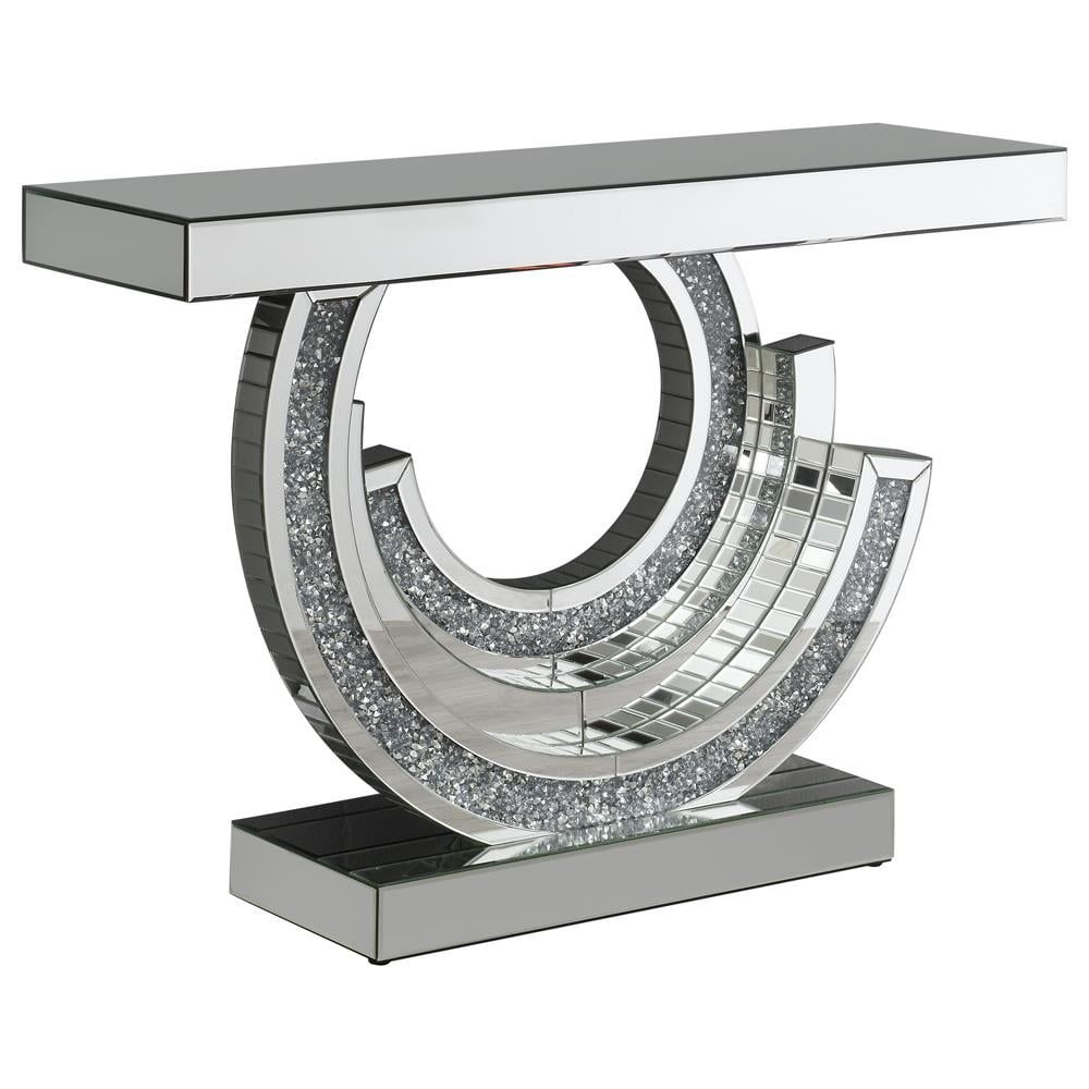 Silver Mirrored Rectangular Console Table with Glass Accents