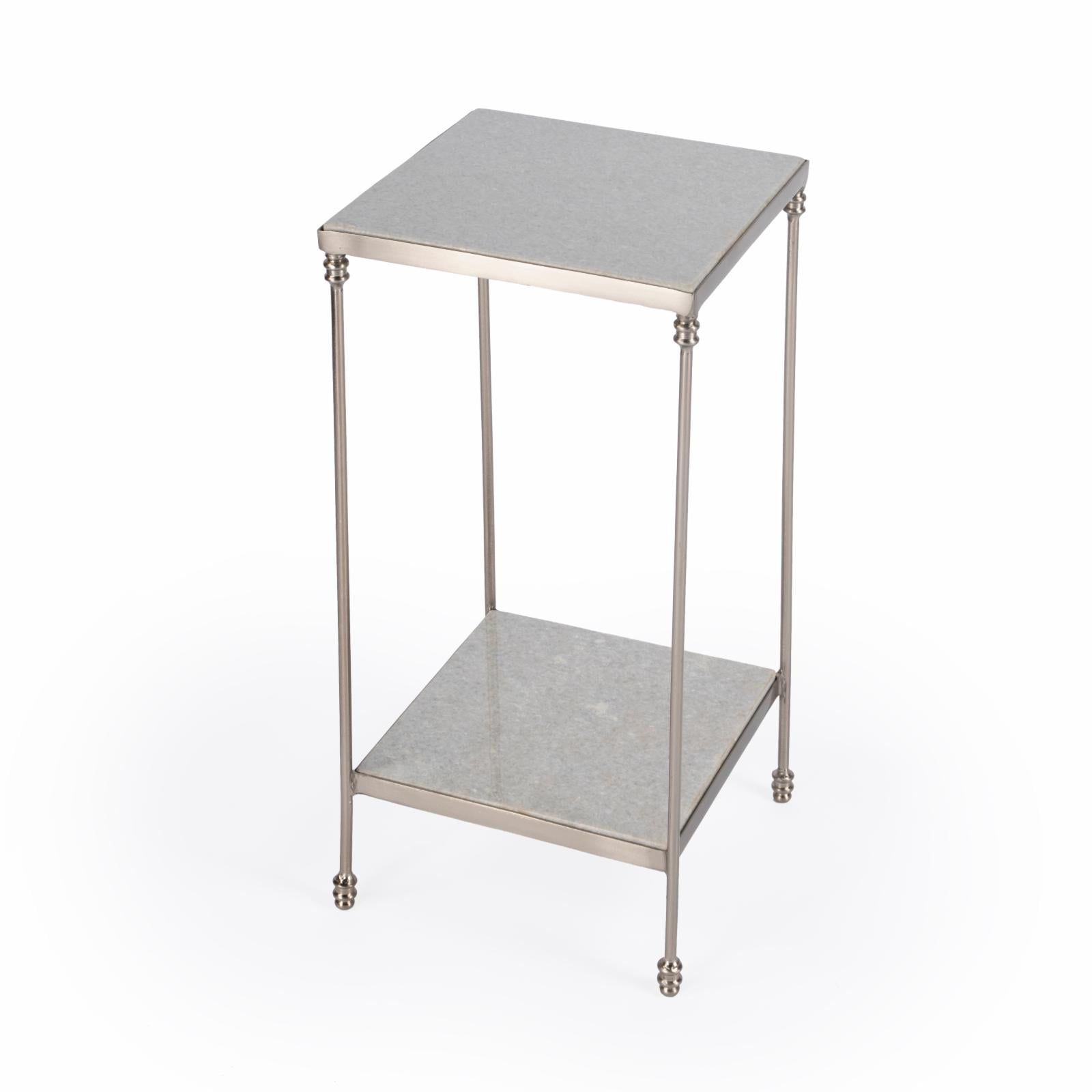 Imogen Sleek White Marble and Silver Metal Side Table