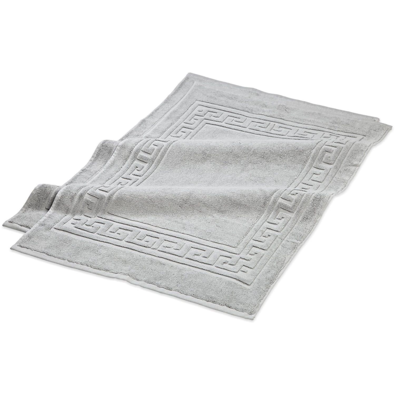 Silver 2-Piece Cotton Bath Mat Set with Meander Border