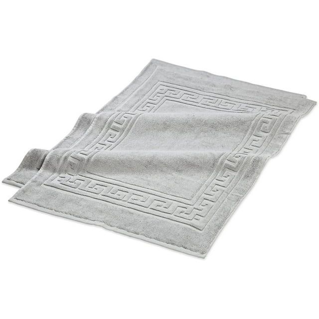 Silver 2-Piece Cotton Bath Mat Set with Meander Border